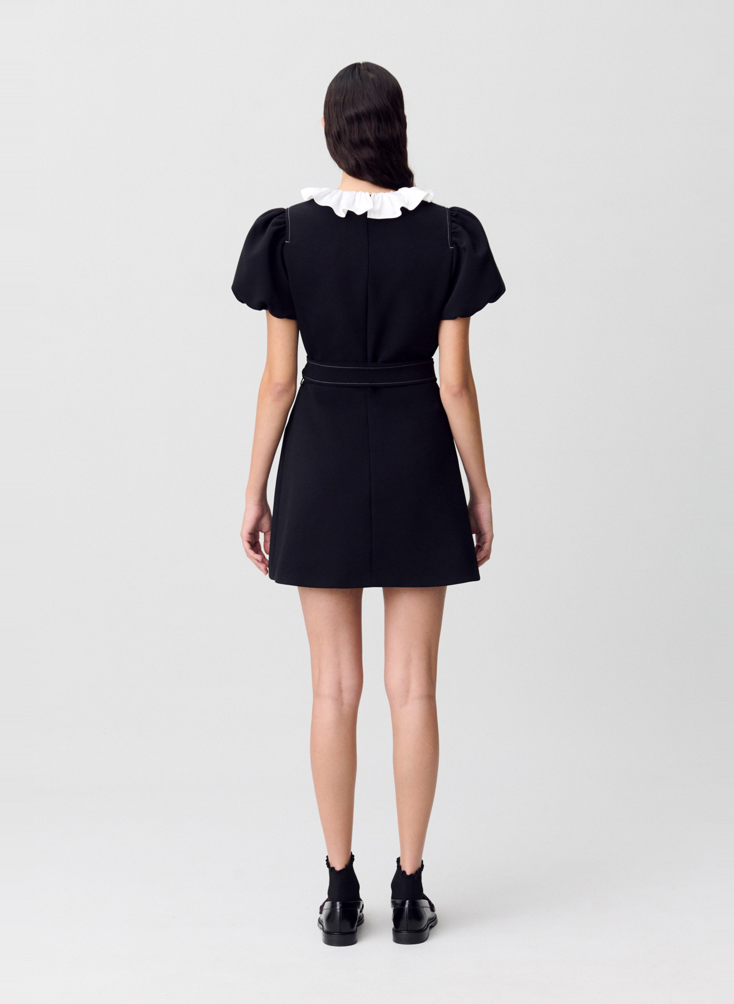 Robe courte cintrée à col volanté romary CLAUDIE PIERLOT Noir