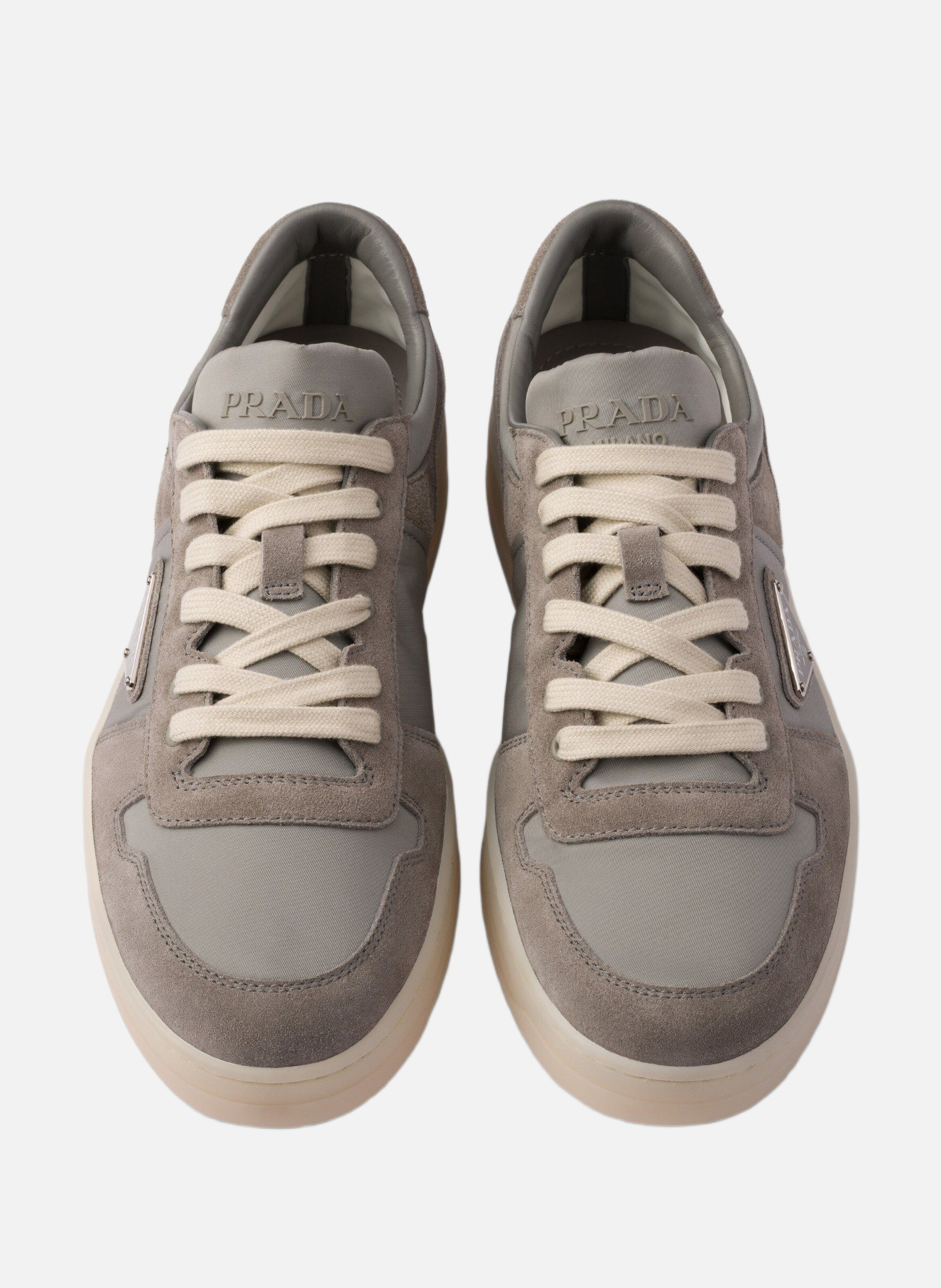Sneakers downtown en re-nylon et veau velours PRADA Argent