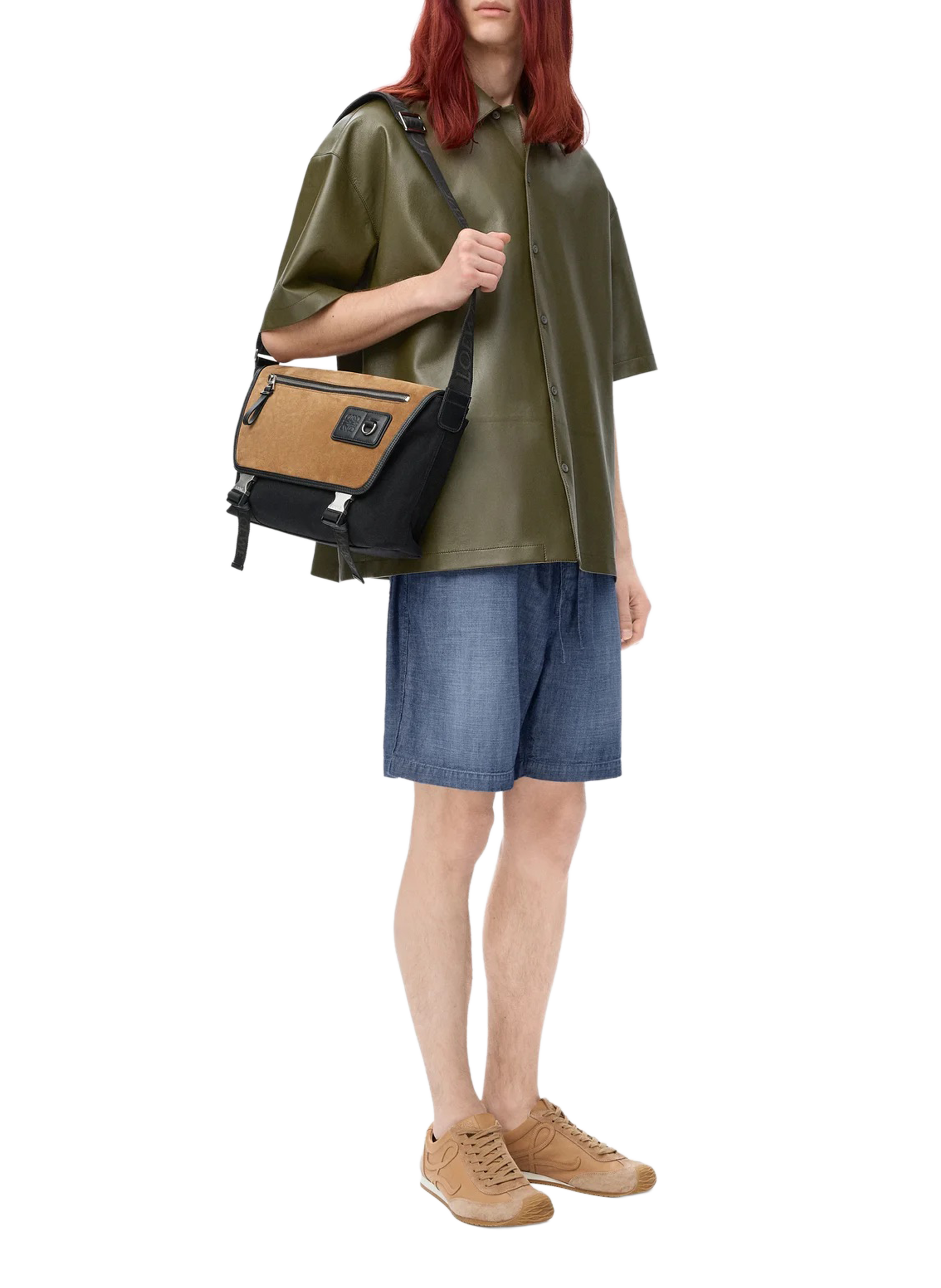 Cotton denim straight shorts LOEWE Blue