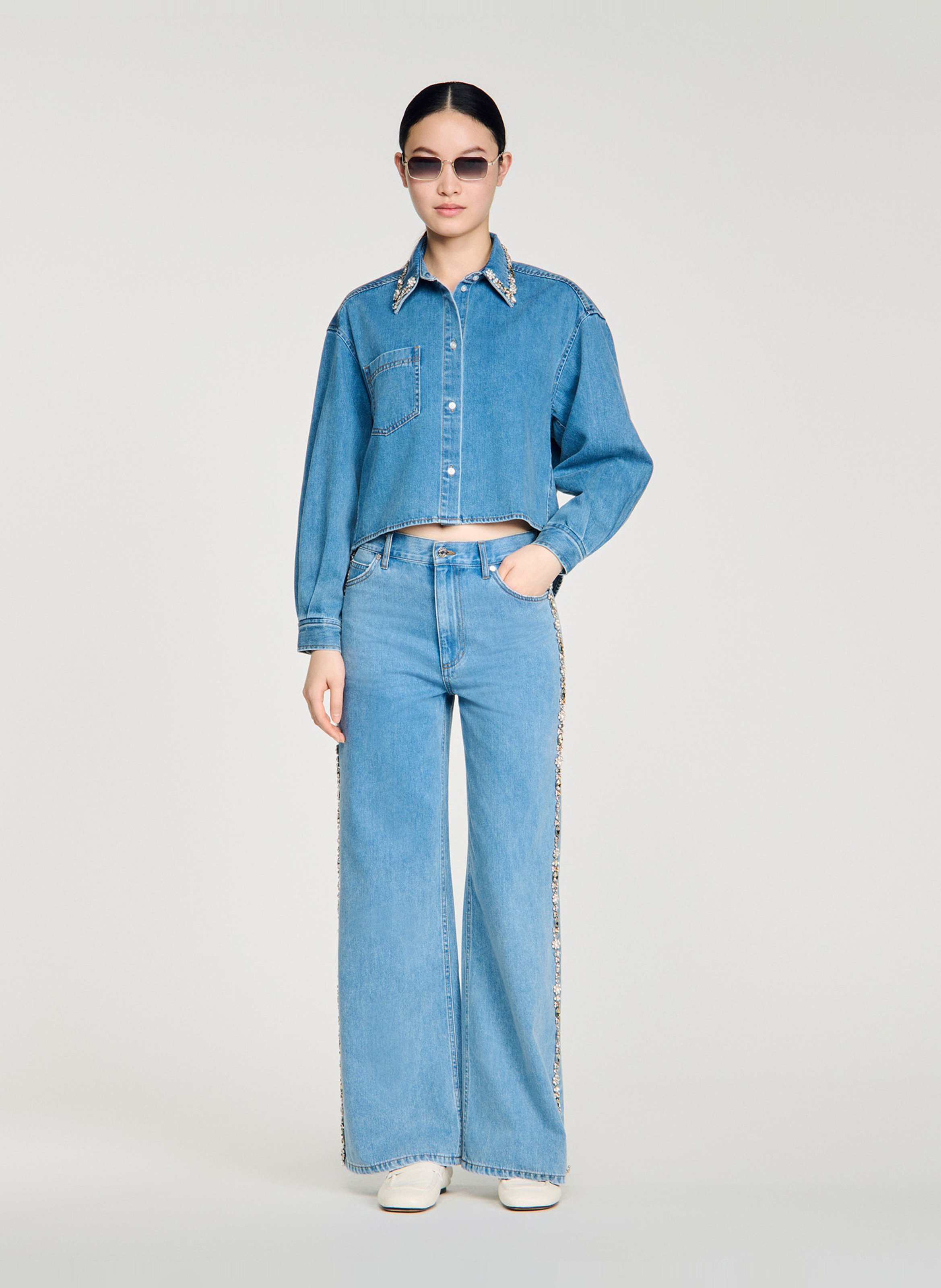 Chemise col classique en denim SANDRO Bleu