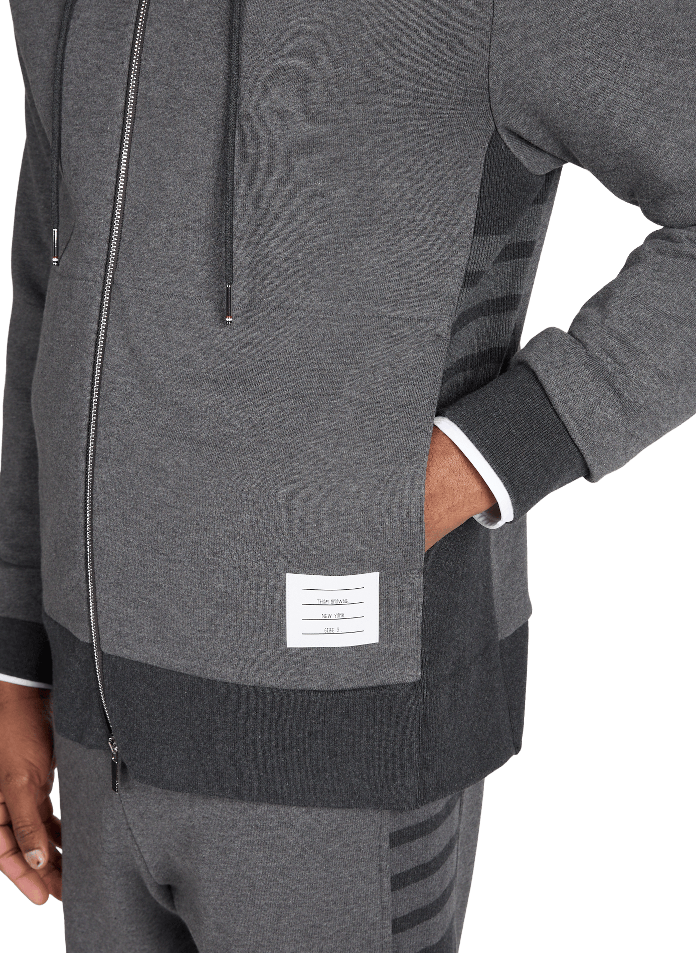 Sweat zippé à capuche en coton THOM BROWNE Gris