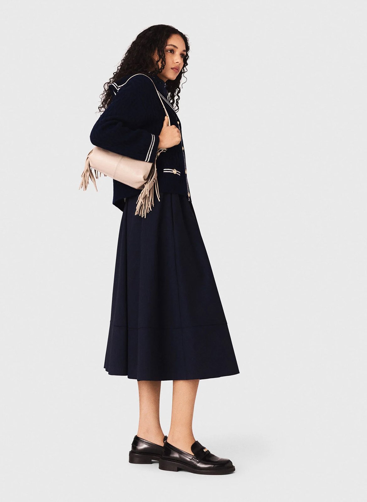 Jupe midi plissée en laine mélangée MAJE Bleu