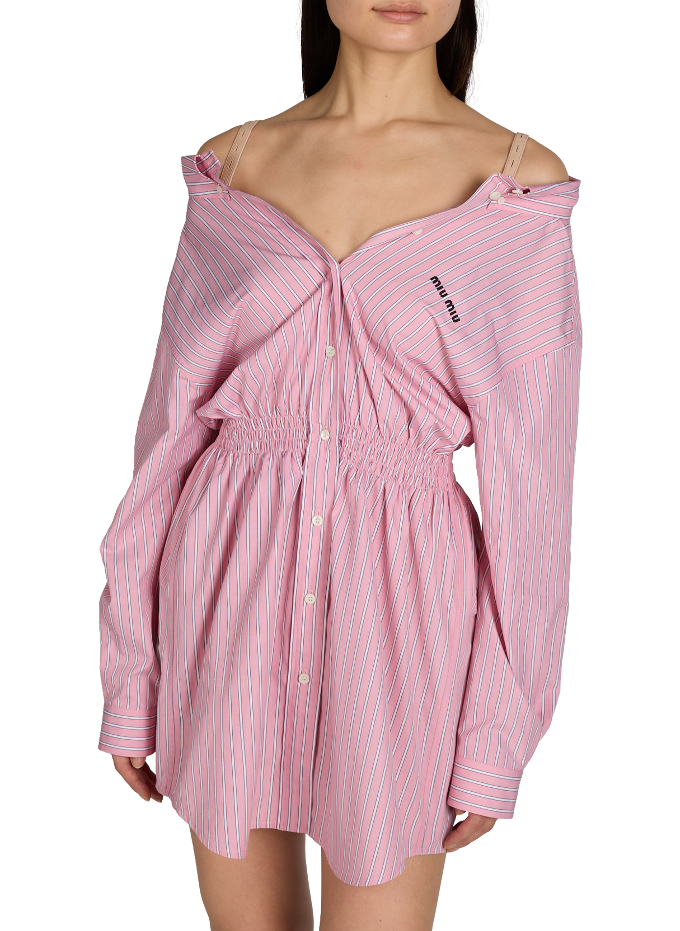 Robe manches longues à rayures en coton MIU MIU Rose