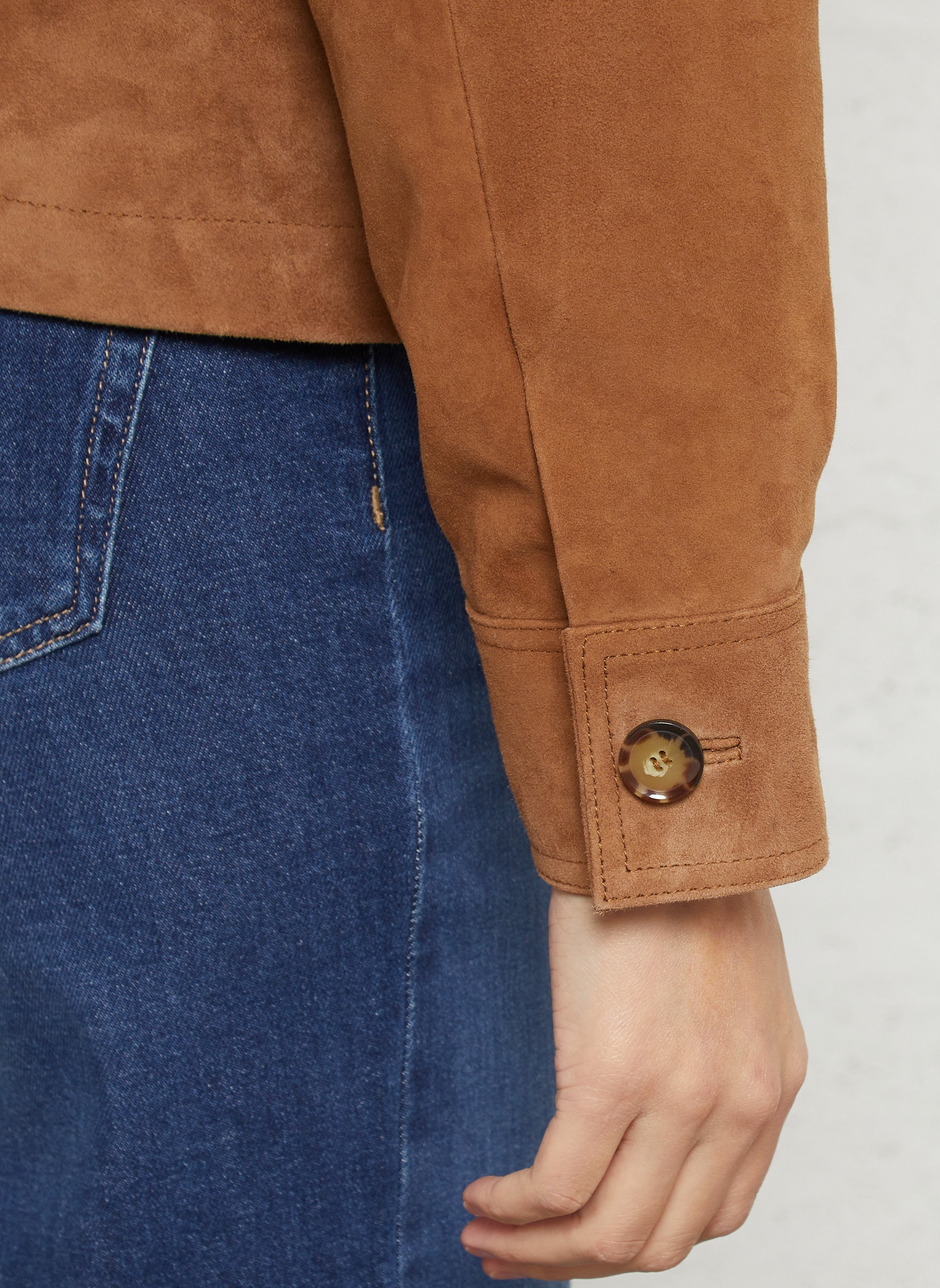 Veste droite col classique en cuir velours coco MAISON 123 Beige