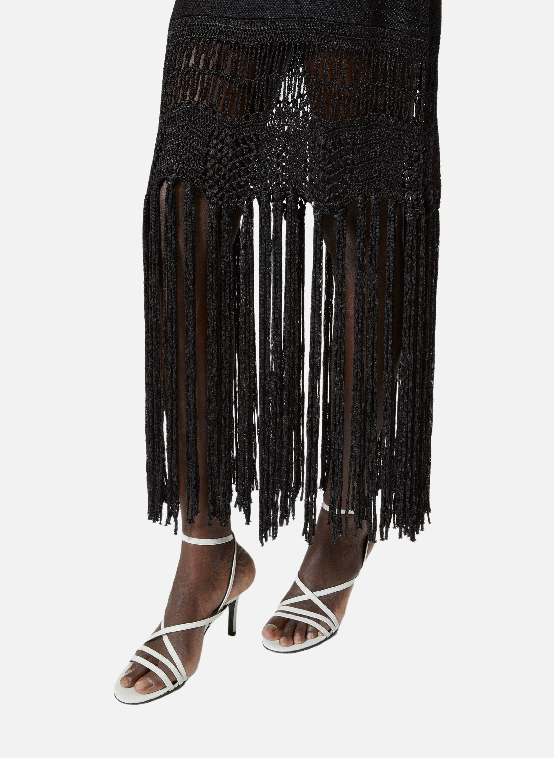 Robe longue dos nu avec franges en maille THE KOOPLES Noir