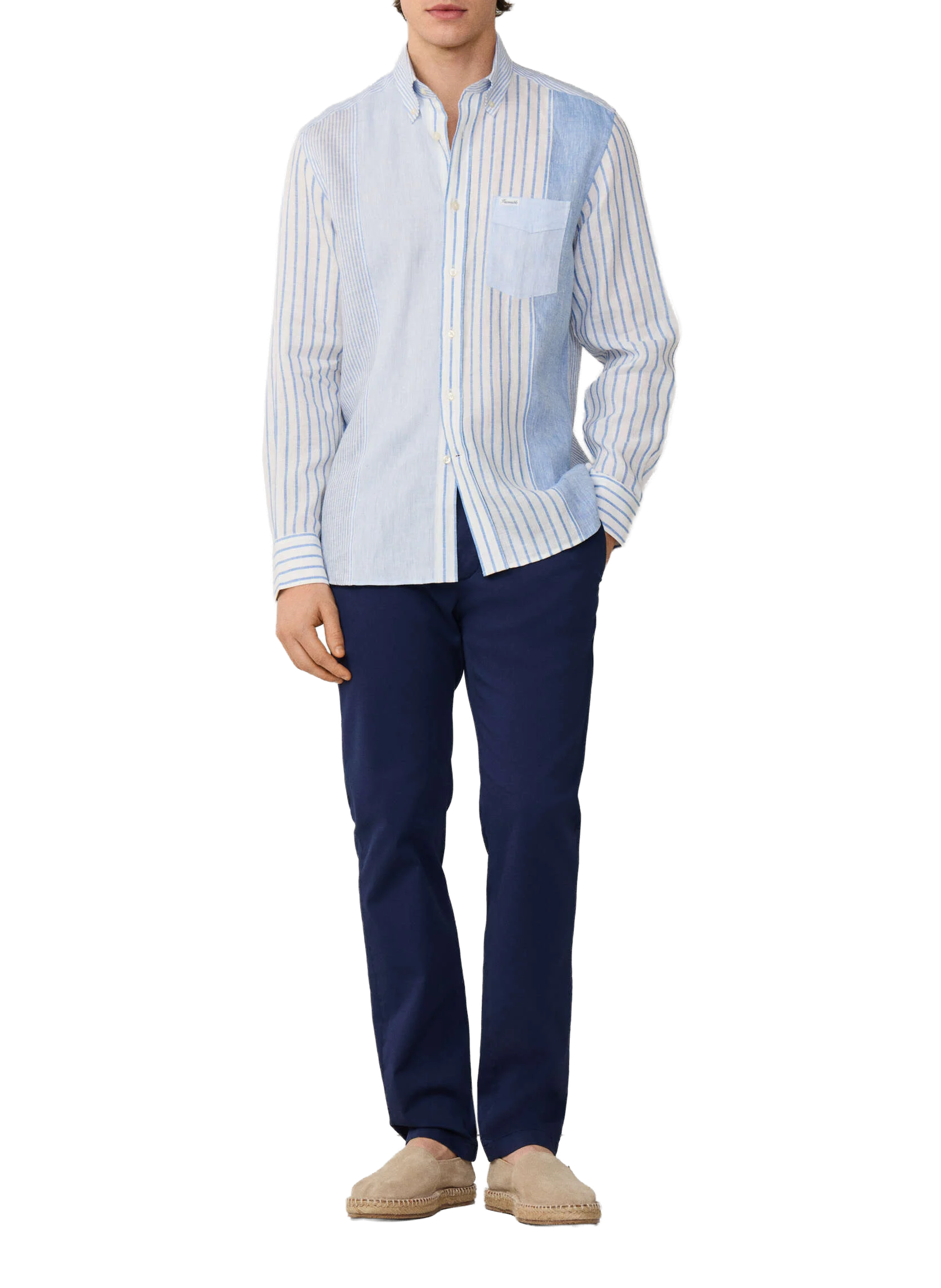 Shirt with American collar in striped linen FACONNABLE Blue