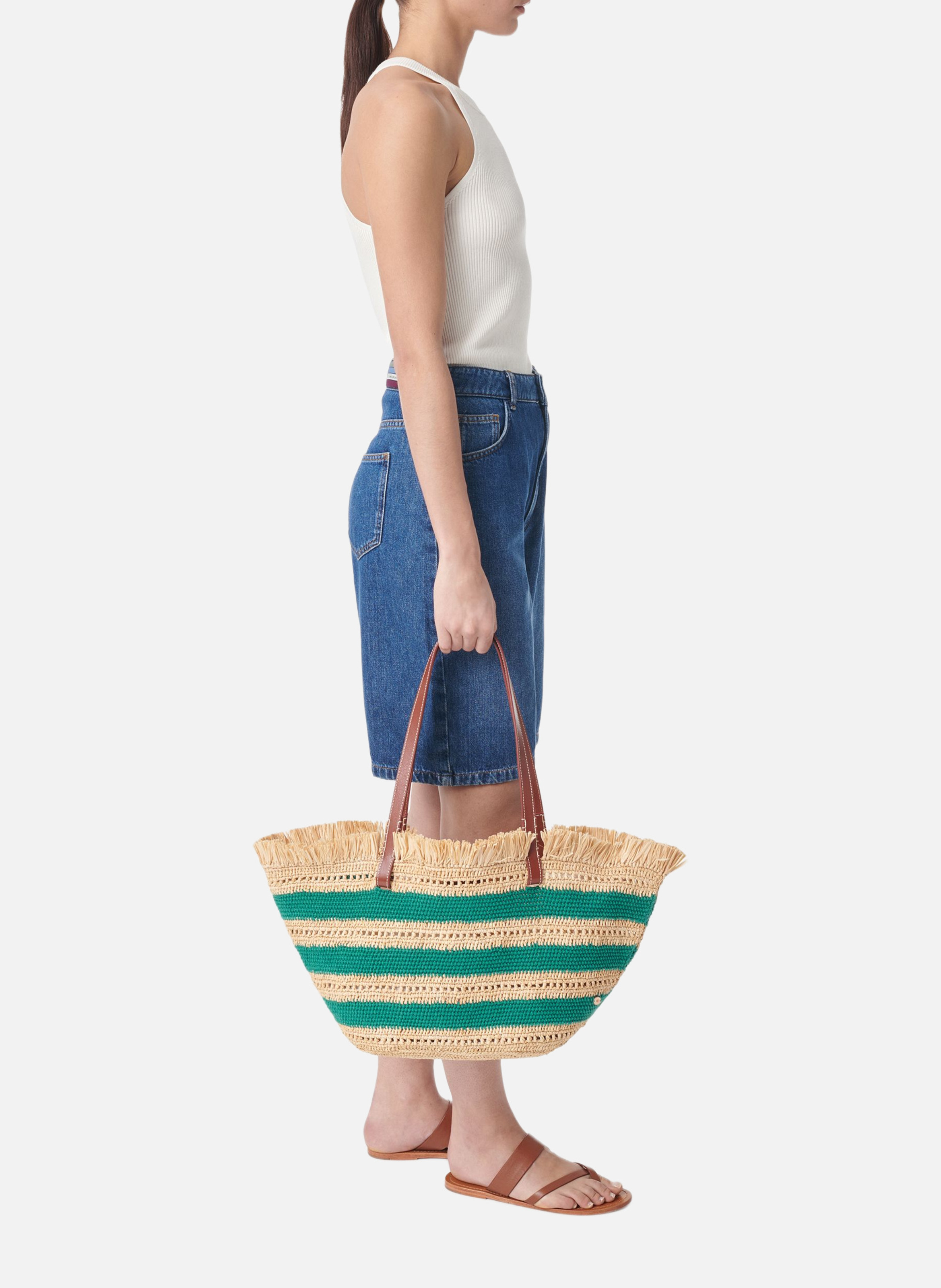 Panier en raphia et coton VANESSA BRUNO Vert