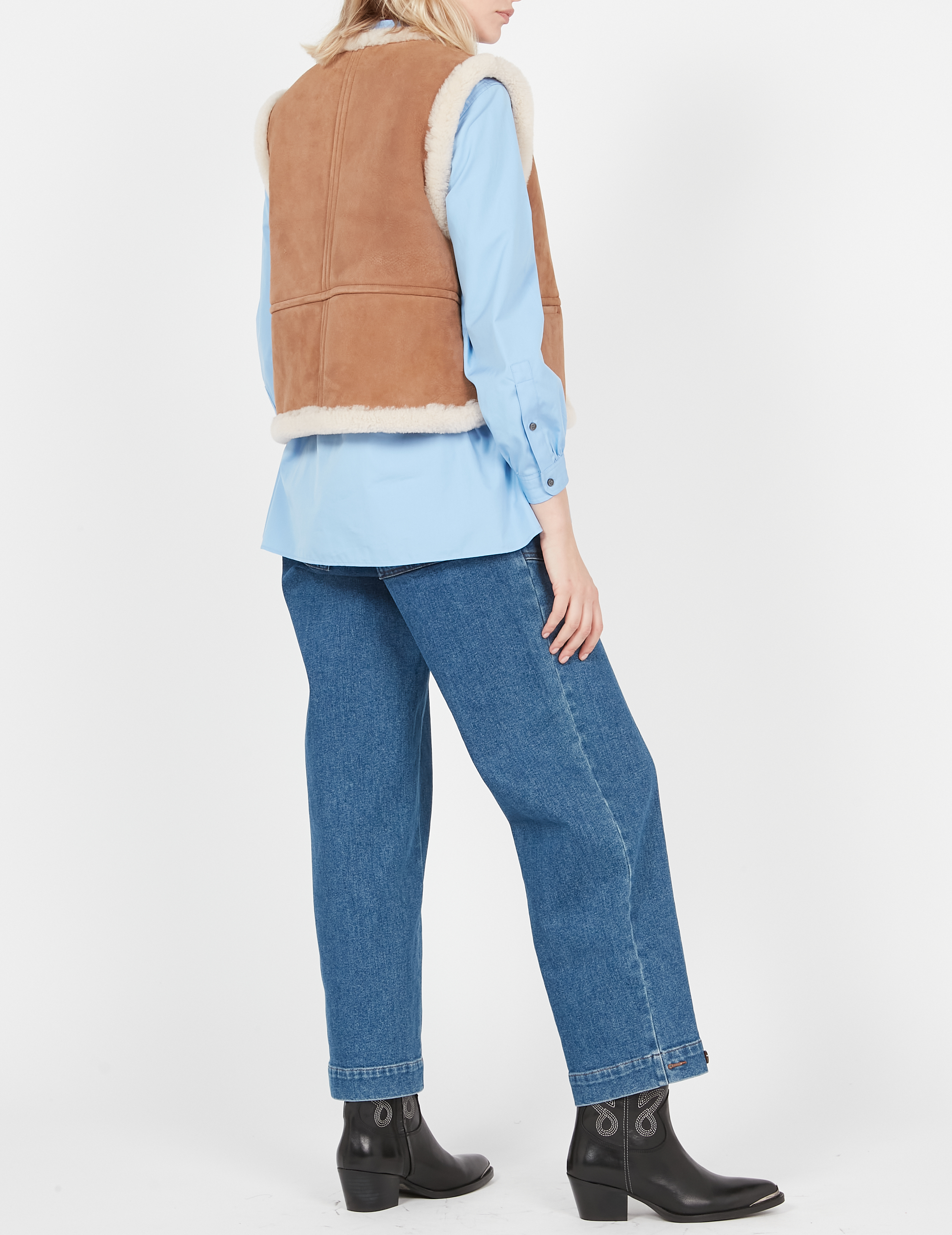 Veste sans manche en peau lainée pyrenees SOEUR Beige