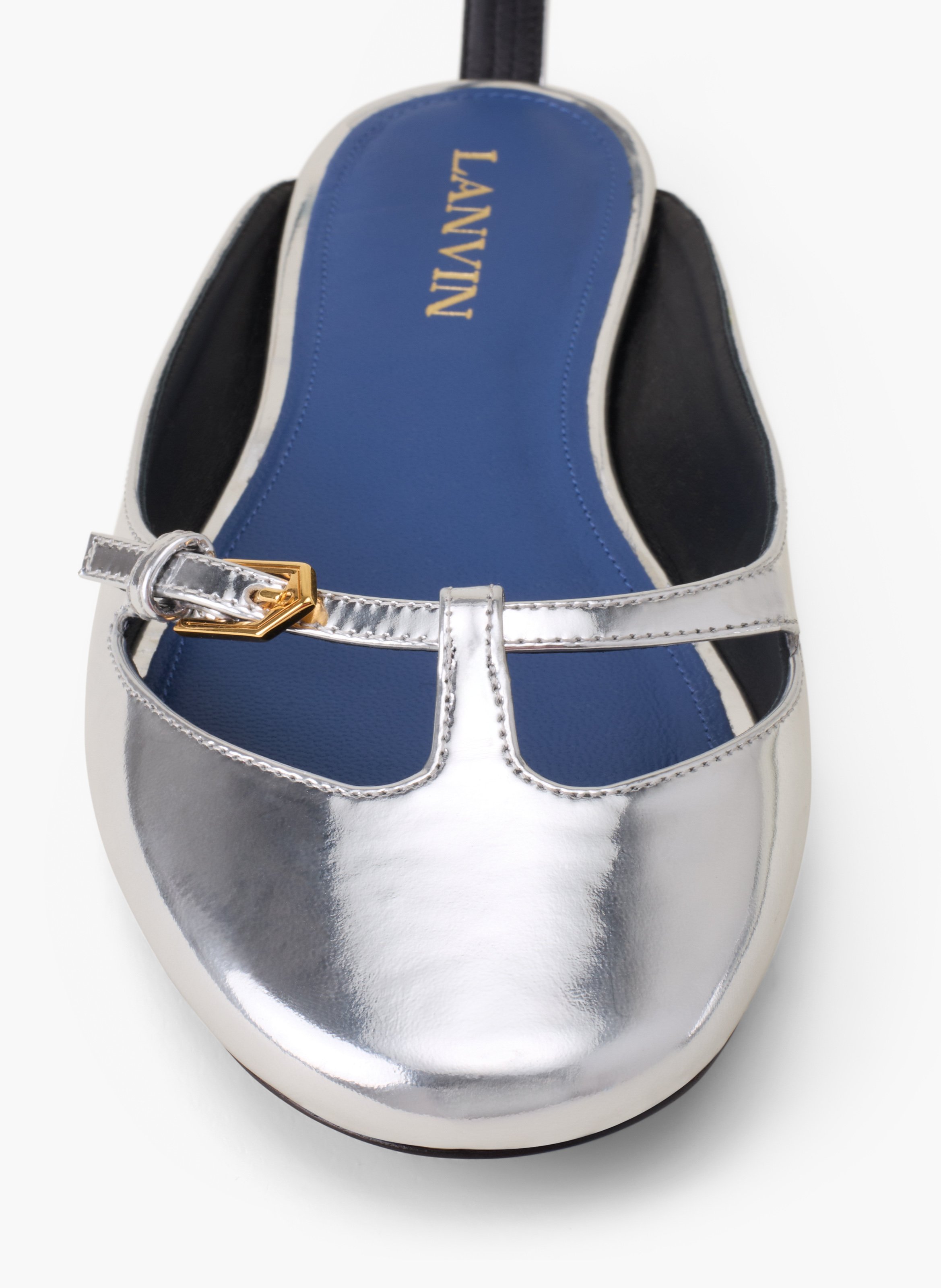 La ballerine anklet en cuir métallique LANVIN Argent