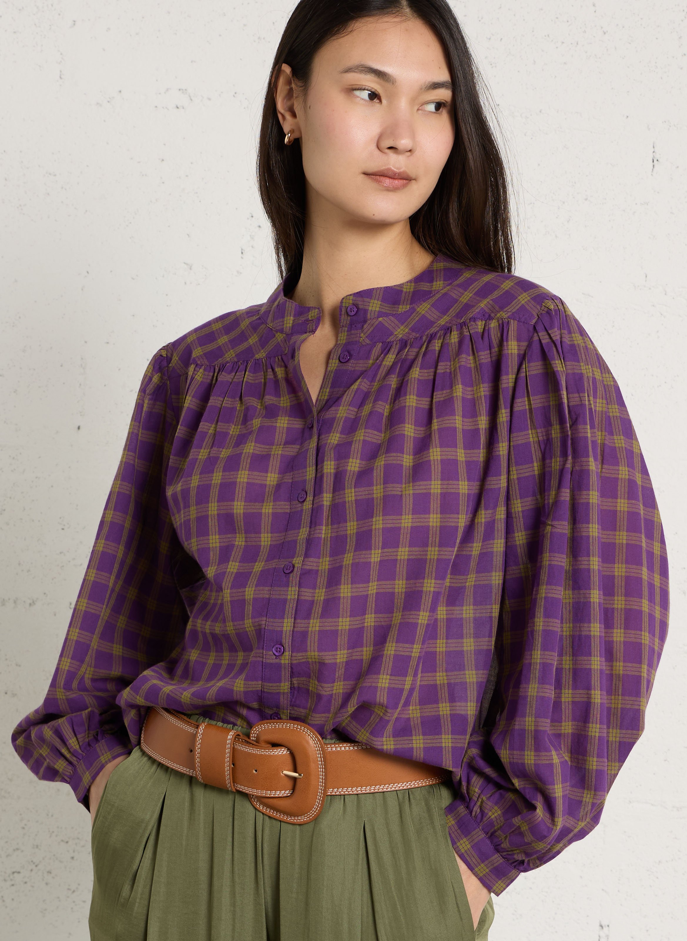 Chemise col rond en coton donatella MAISON 123 Violet
