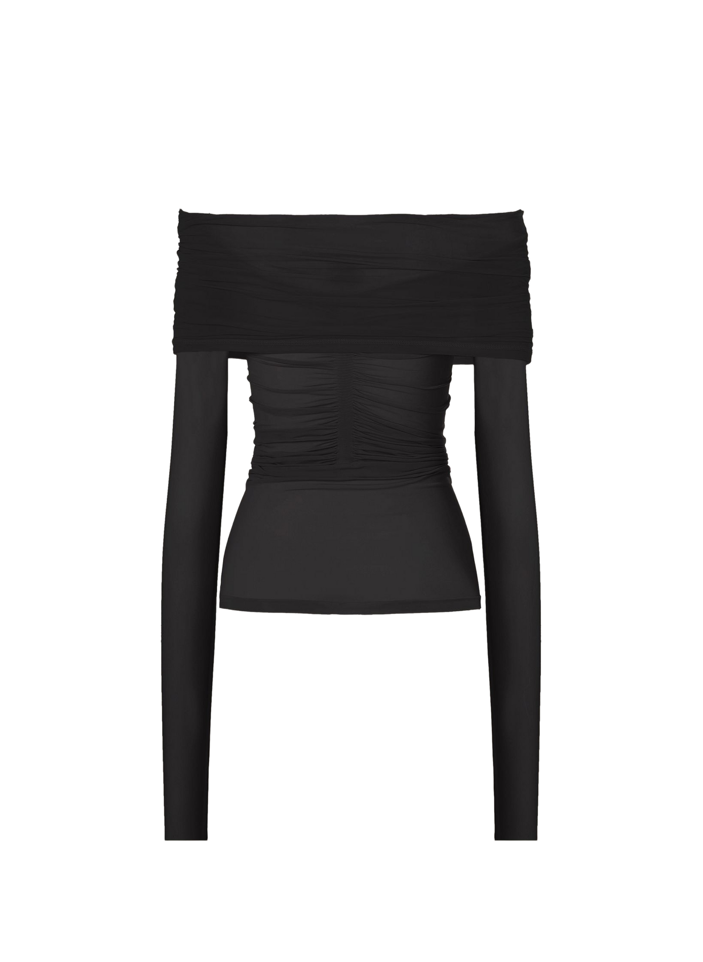 Bardot neckline top with ruched detail and sheer panel WOLFORD Black