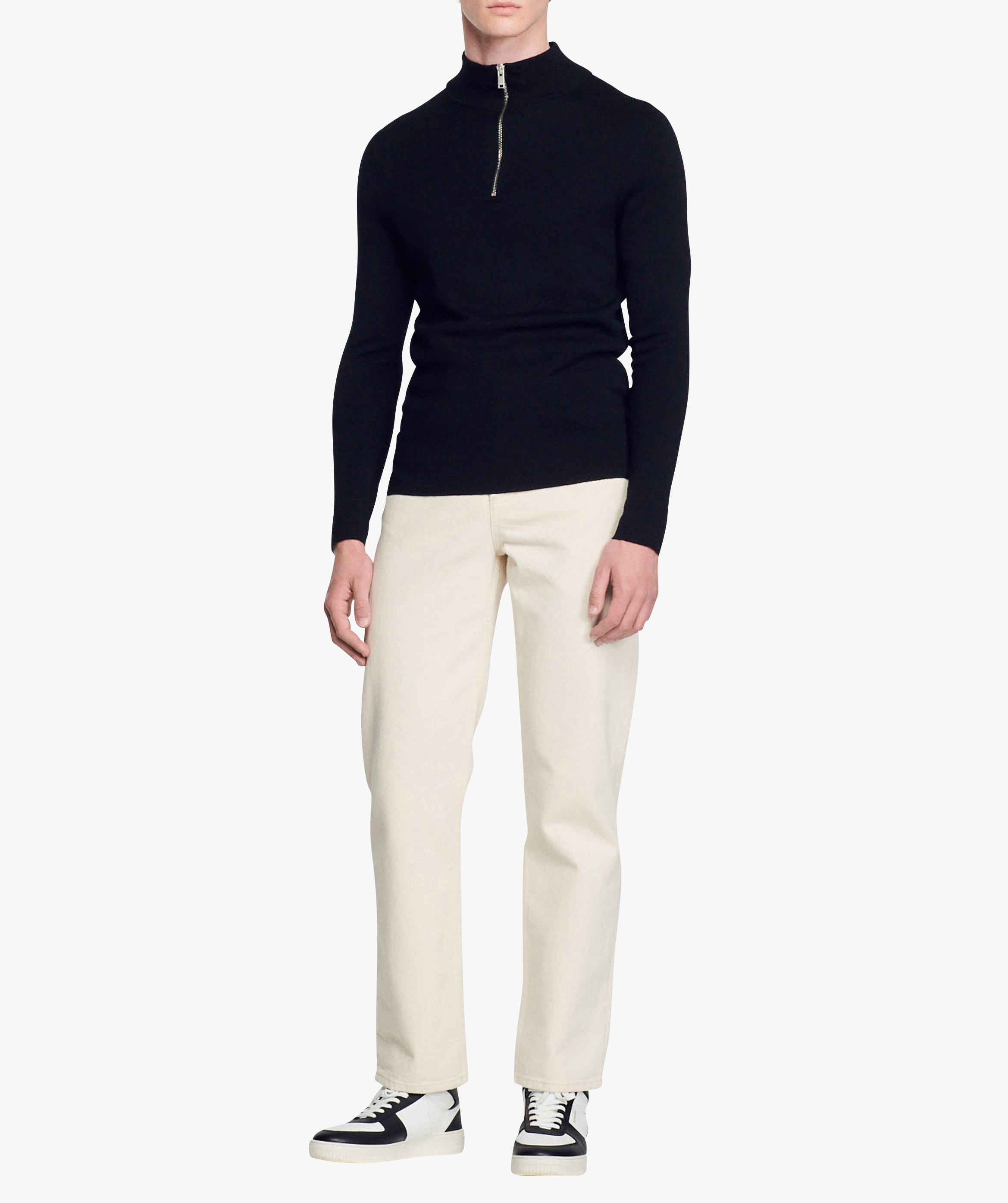 Pull col montant zippé en laine Noir