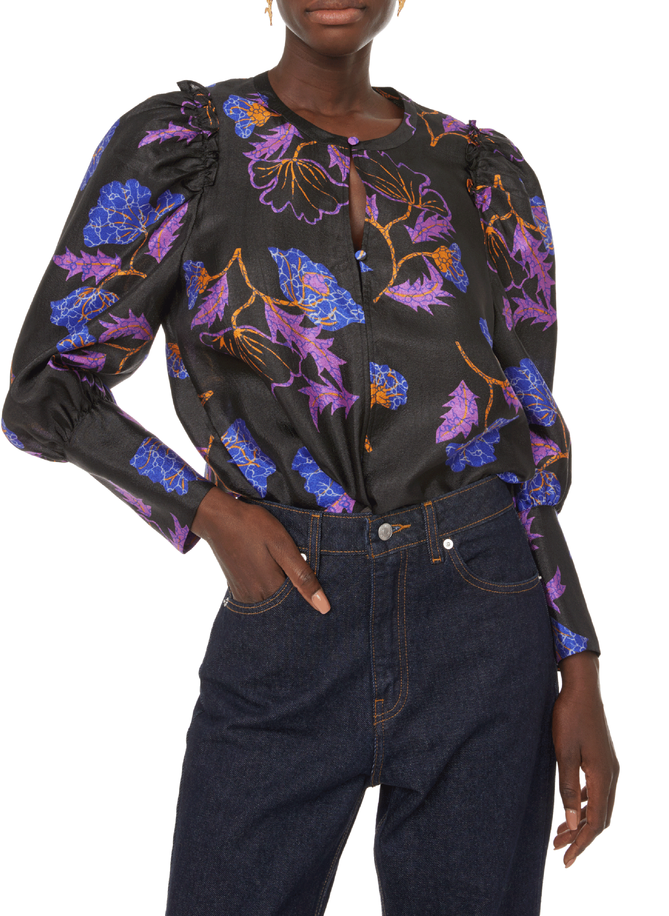 Mitzy recycled polyester-blend gingko print top BAUM UND PFERDGARTEN Black