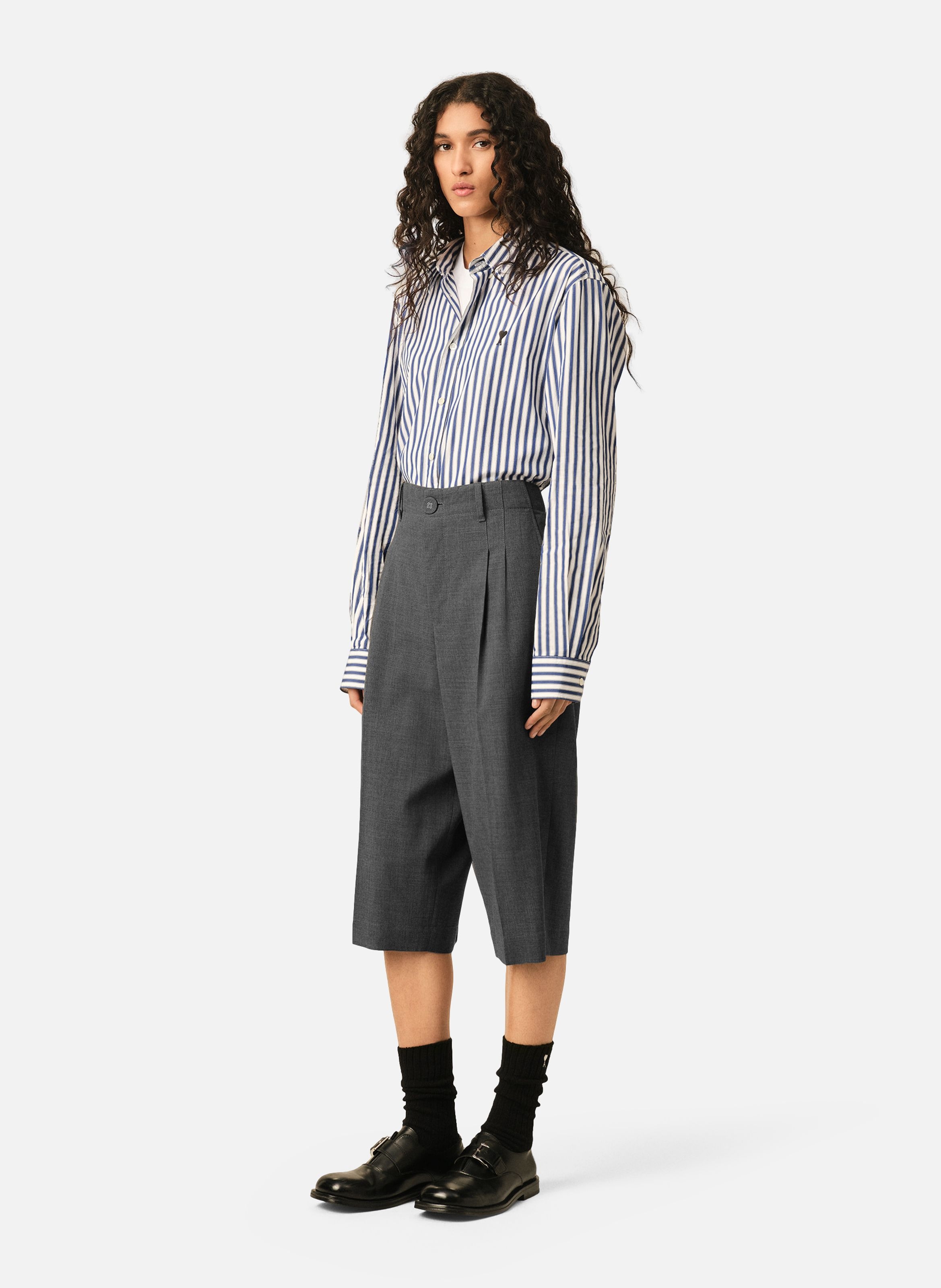 Bermuda carotte deux plis en laine AMI PARIS Gris