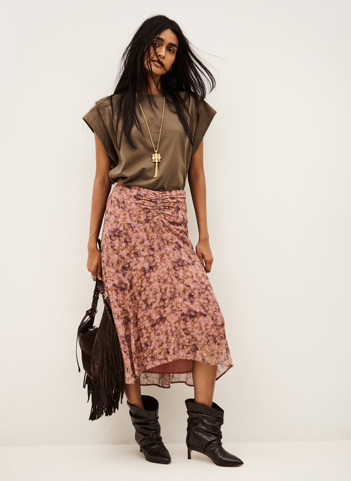 Jupe midi évasée à motifs aimee BA&SH Rose