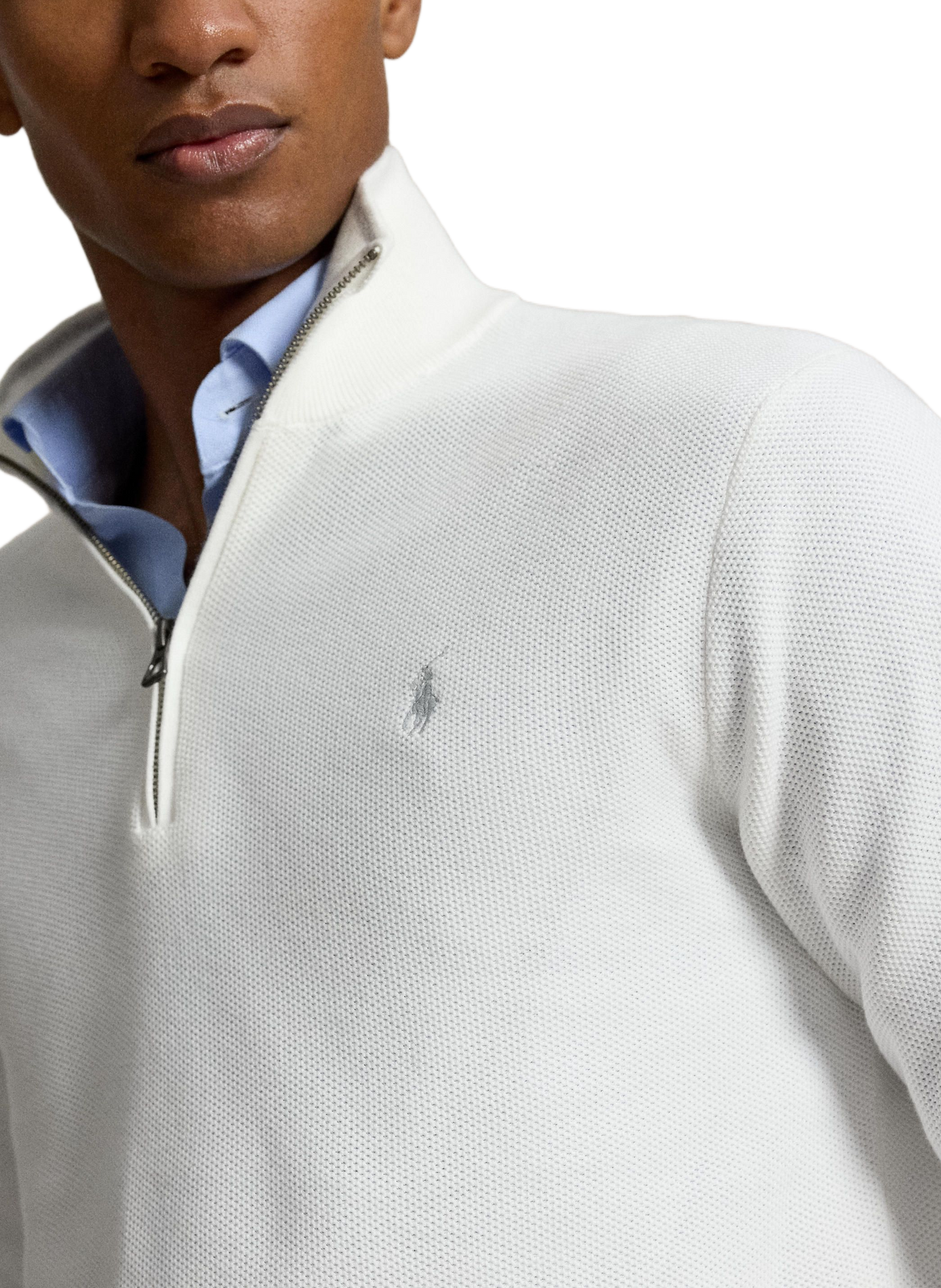 Cotton textured knit zip-up sweater. POLO RALPH LAUREN White