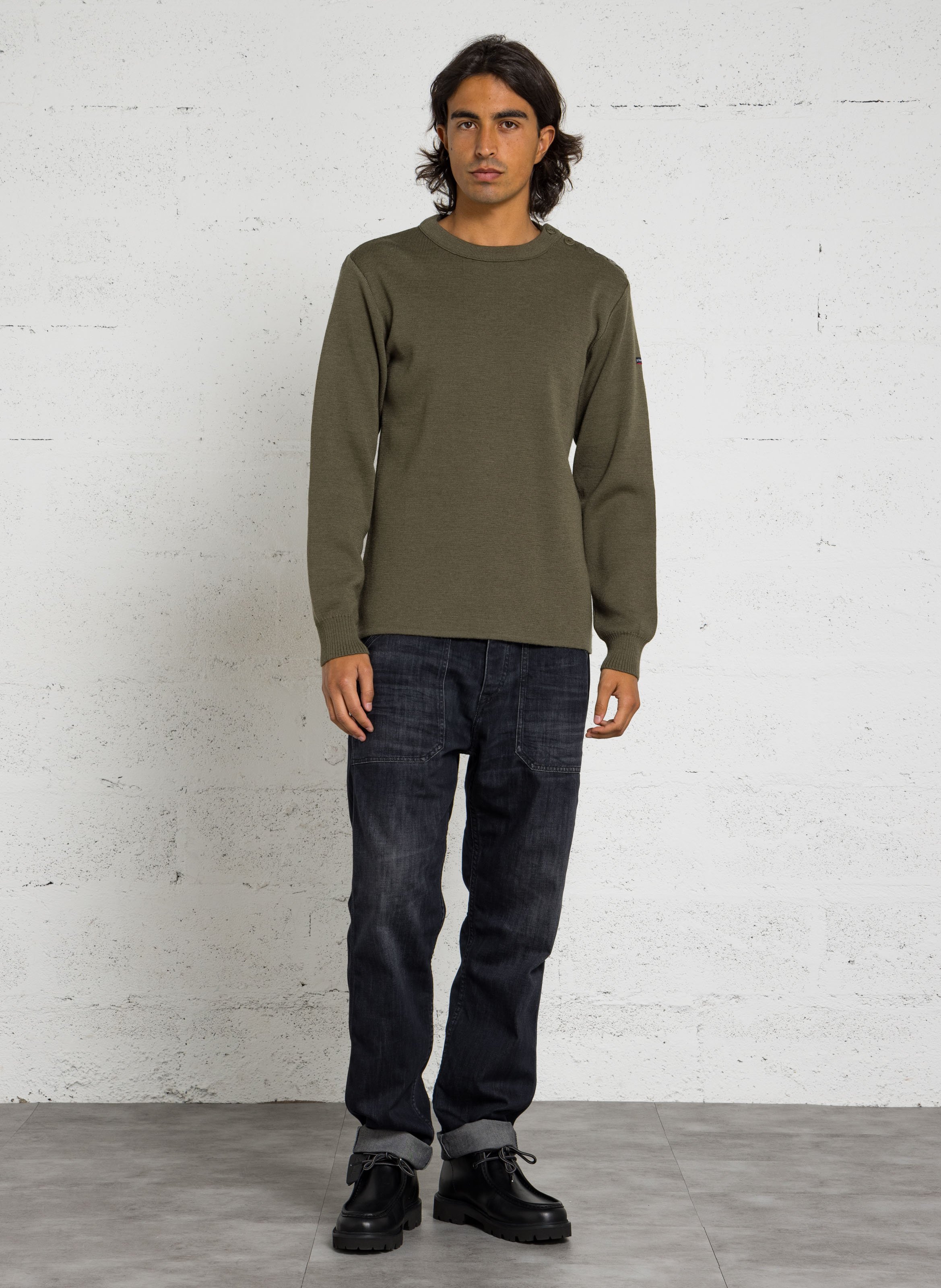 Rundhalsausschnitt-Pullover in Regular Fit aus Wolle. ARMOR-LUX Grun