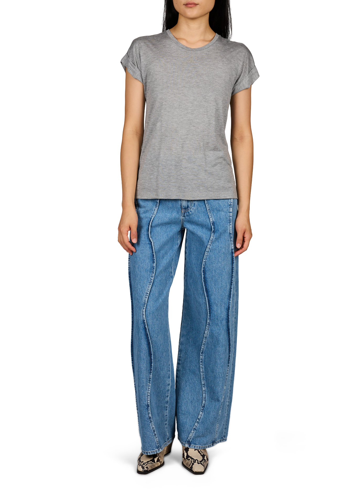 Gerader Rundhalsausschnitt T-Shirt CLOSED Grau