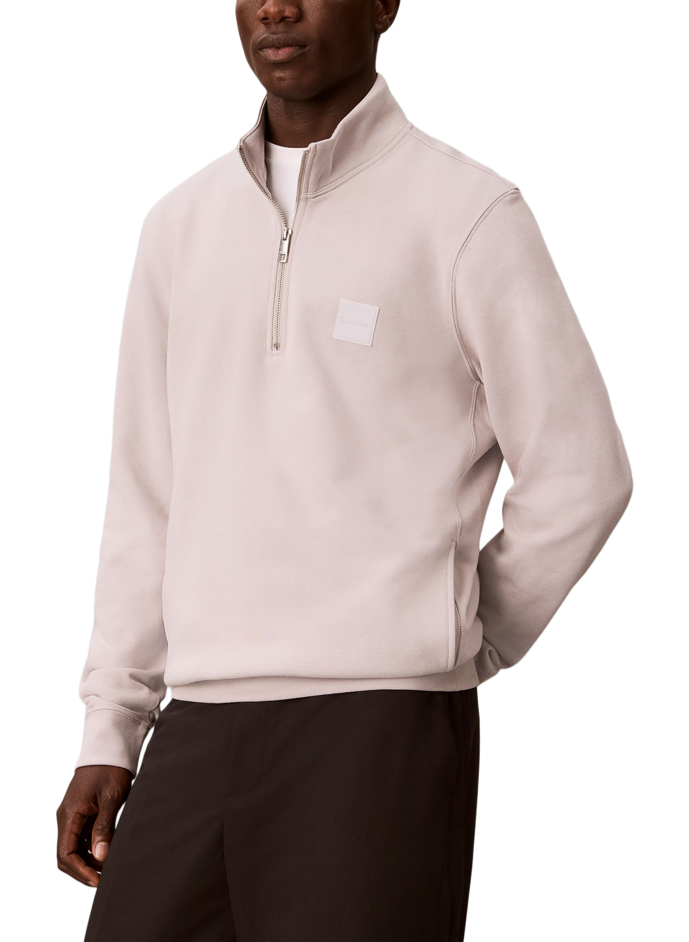 Sweat col zippé en coton mélangé CALVIN KLEIN Gris