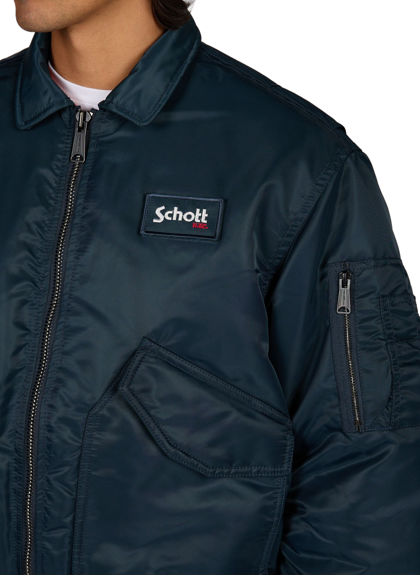 Bomber CWU 90's uni à logo SCHOTT Bleu