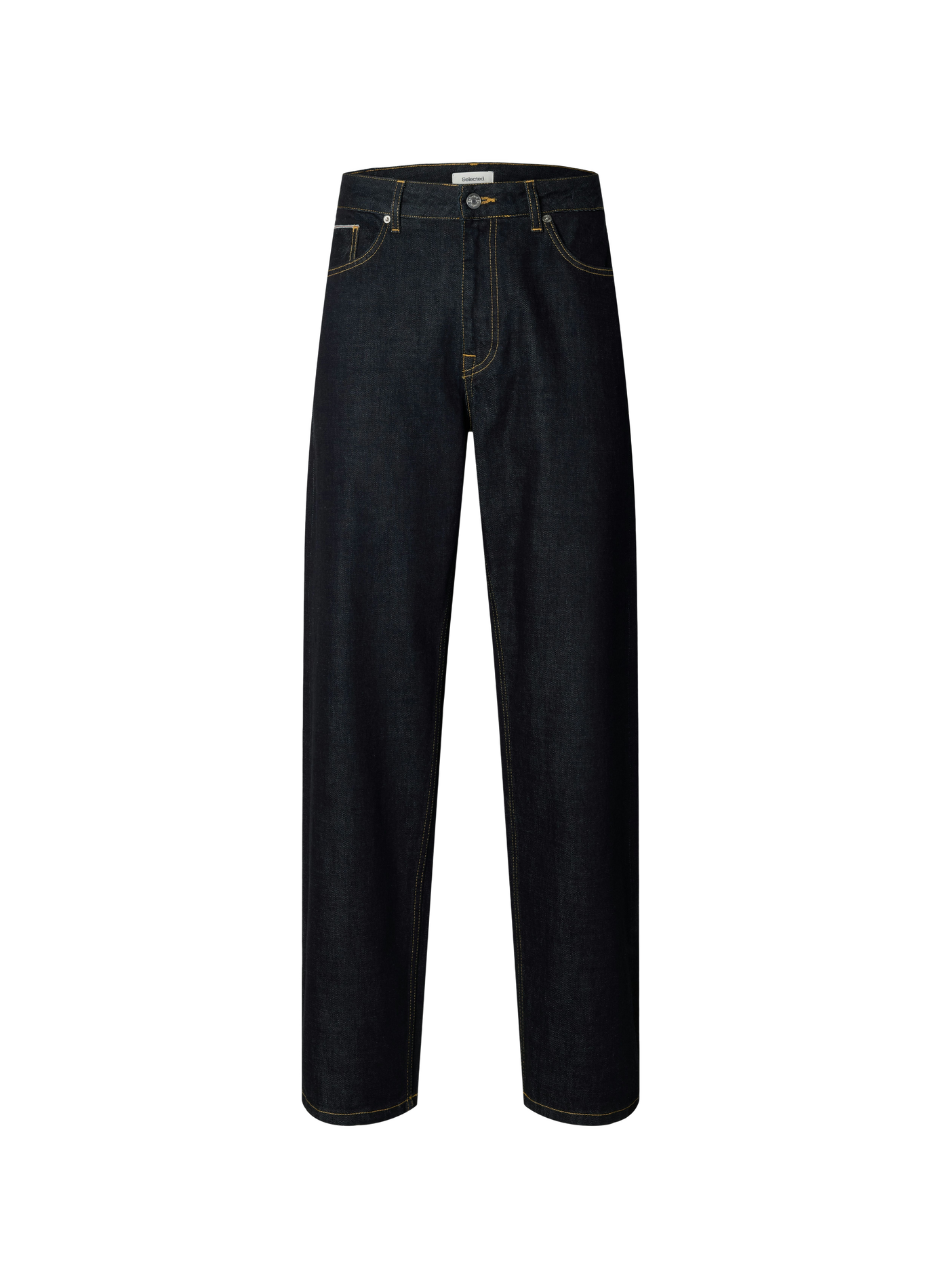 Straight cotton topstitched jeans SELECTED Blue