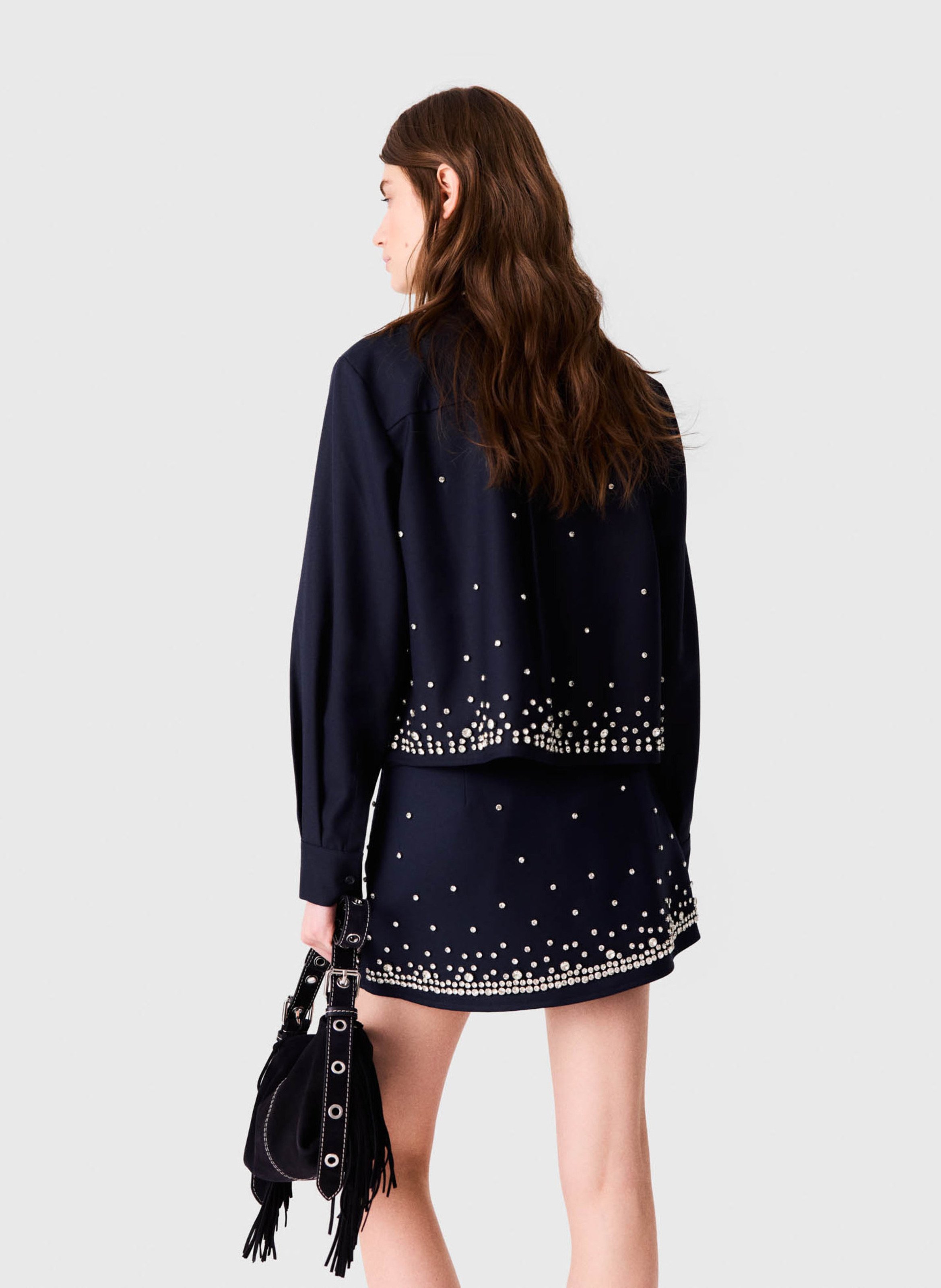 Chemise courte ample en laine mélangée MAJE Bleu