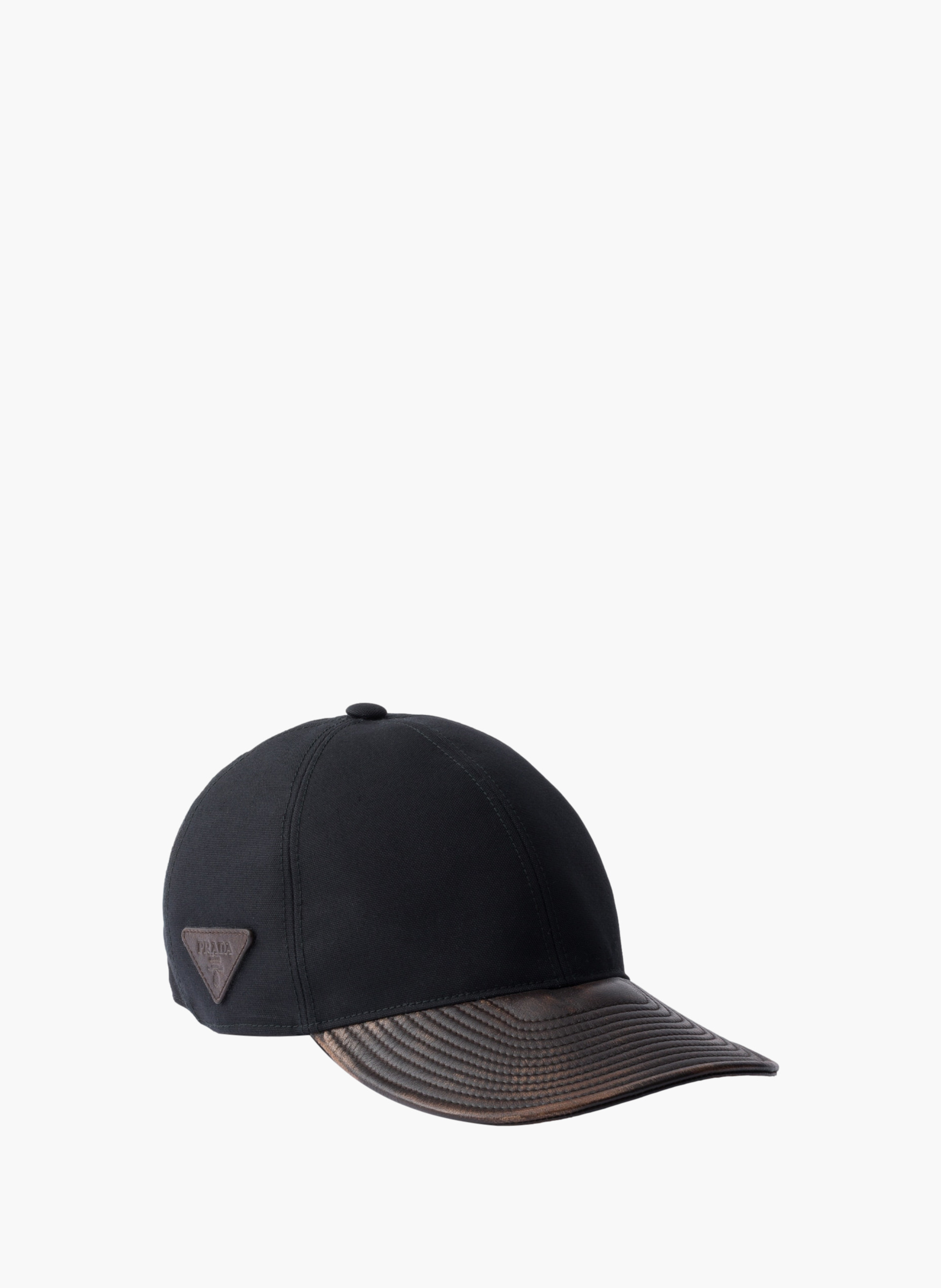 Casquette de baseball en coton technique et cuir PRADA Noir