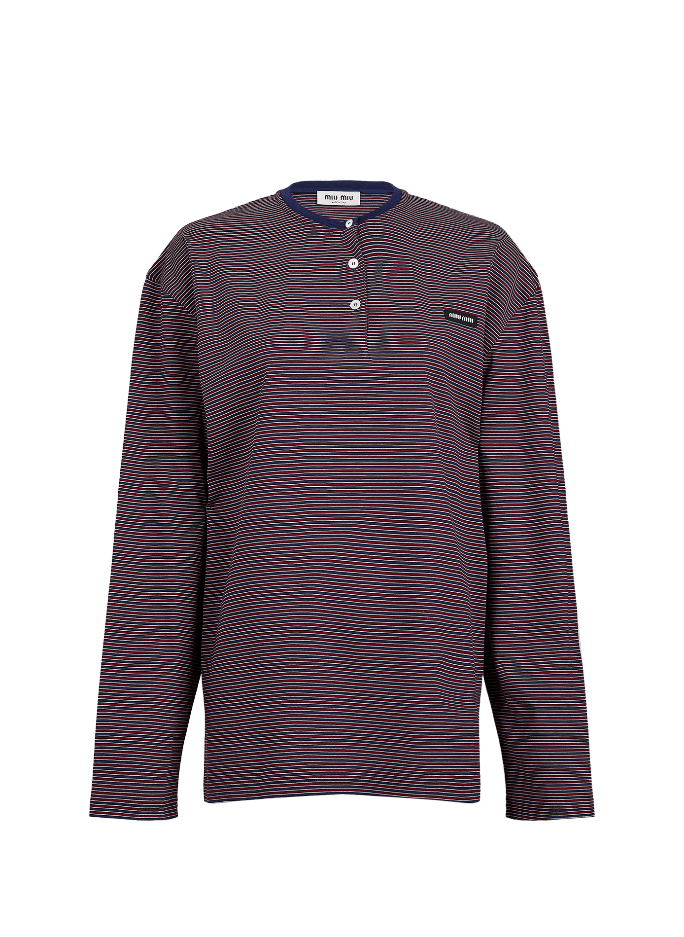Gerades T-Shirt aus Baumwolle mit Knopfleiste MIU MIU Blau