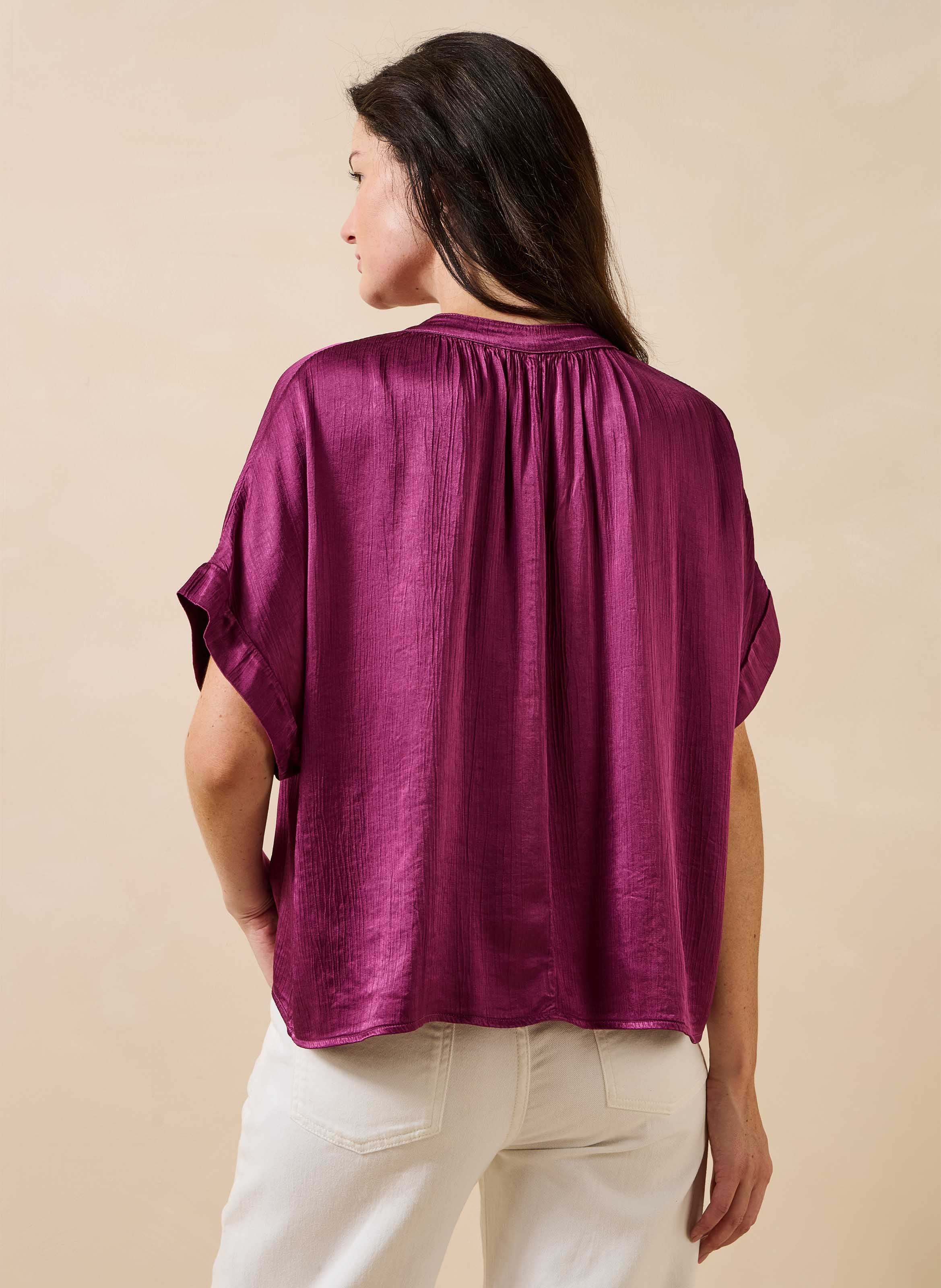 Oversized satijnen top met Tunesische kraag LA FEE MARABOUTEE Paars