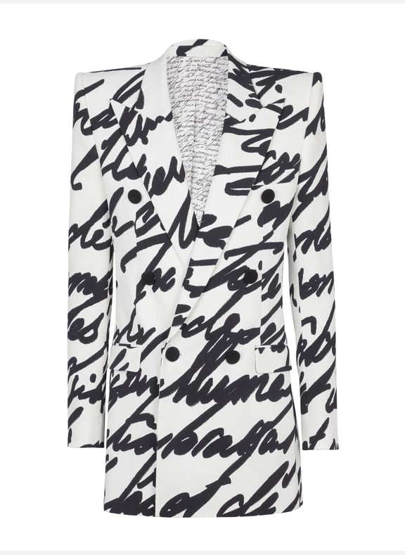 Veste en crêpe imprimé lettre d'amour Blanc by BALMAIN BALMAIN Veste en crêpe imprimé lettre d'amour Blanc