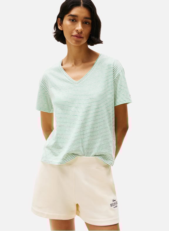 Striped V-neck T-shirt Multicolour by TOMMY HILFIGER TOMMY HILFIGER Striped V-neck T-shirt Multicolour