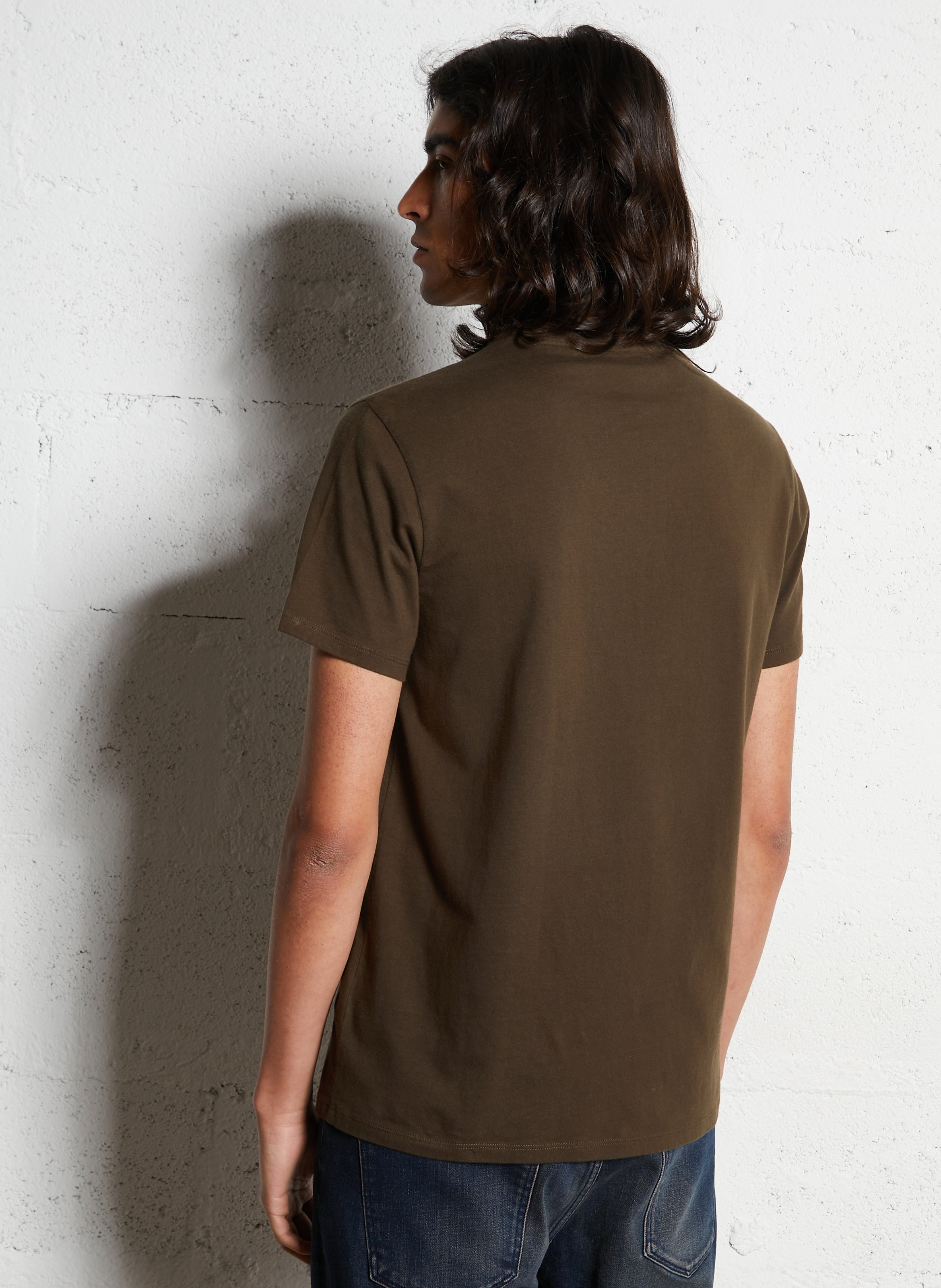 Tee-shirt droit col rond en coton IKKS Kaki