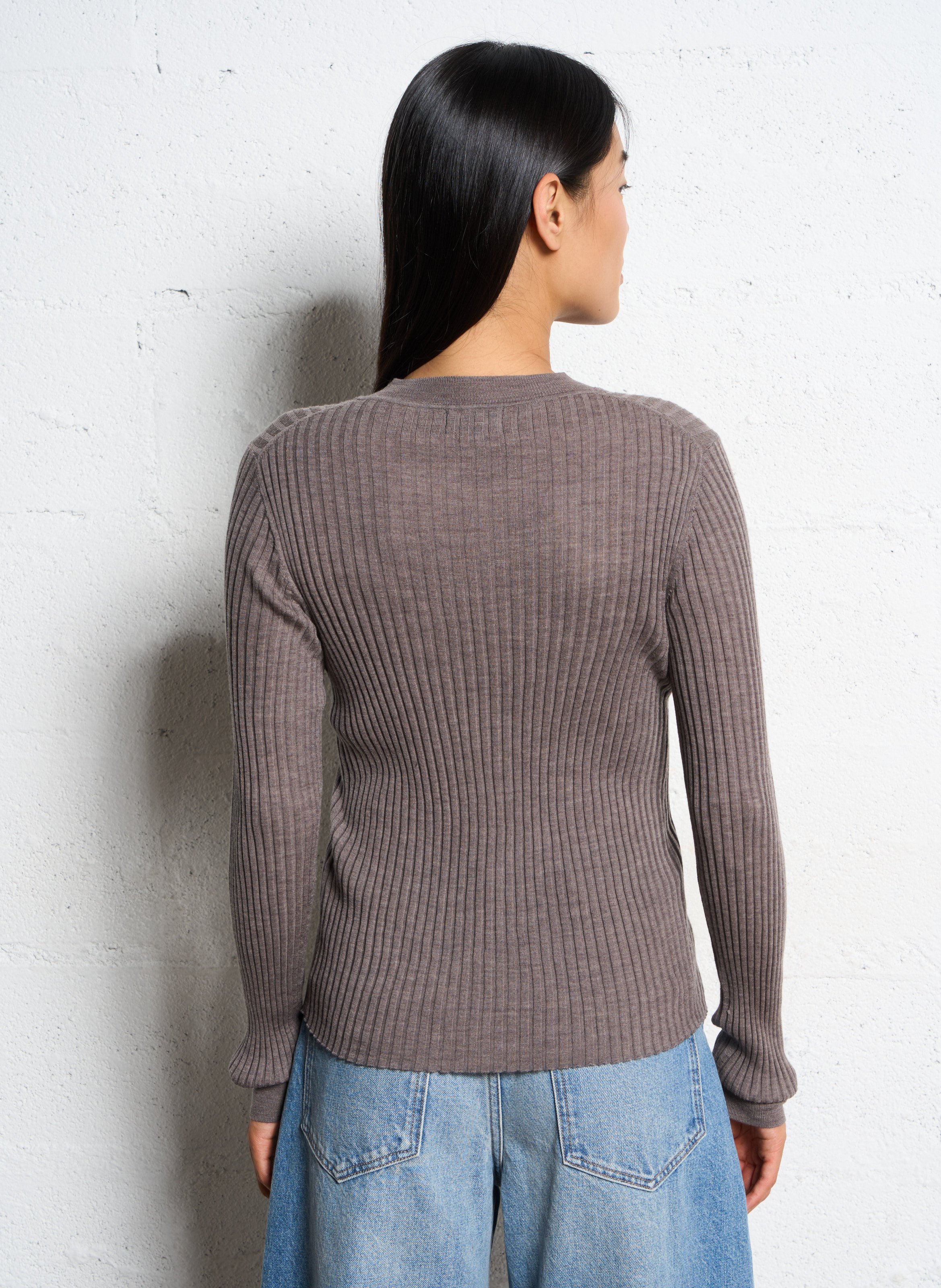 Pull col rond en laine buffalo SOEUR Marron
