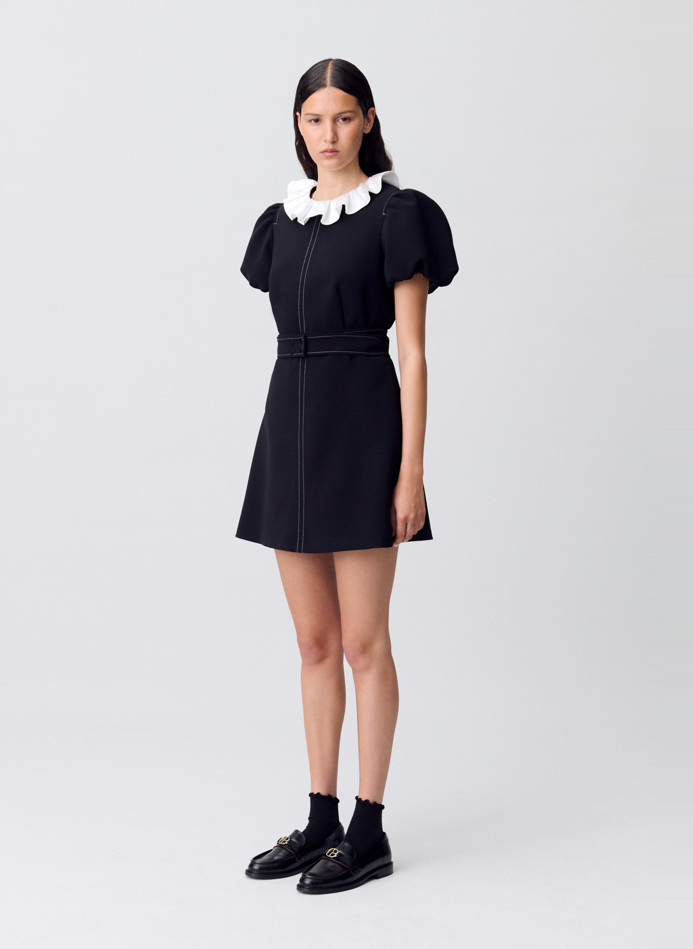 Robe courte cintrée à col volanté romary CLAUDIE PIERLOT Noir
