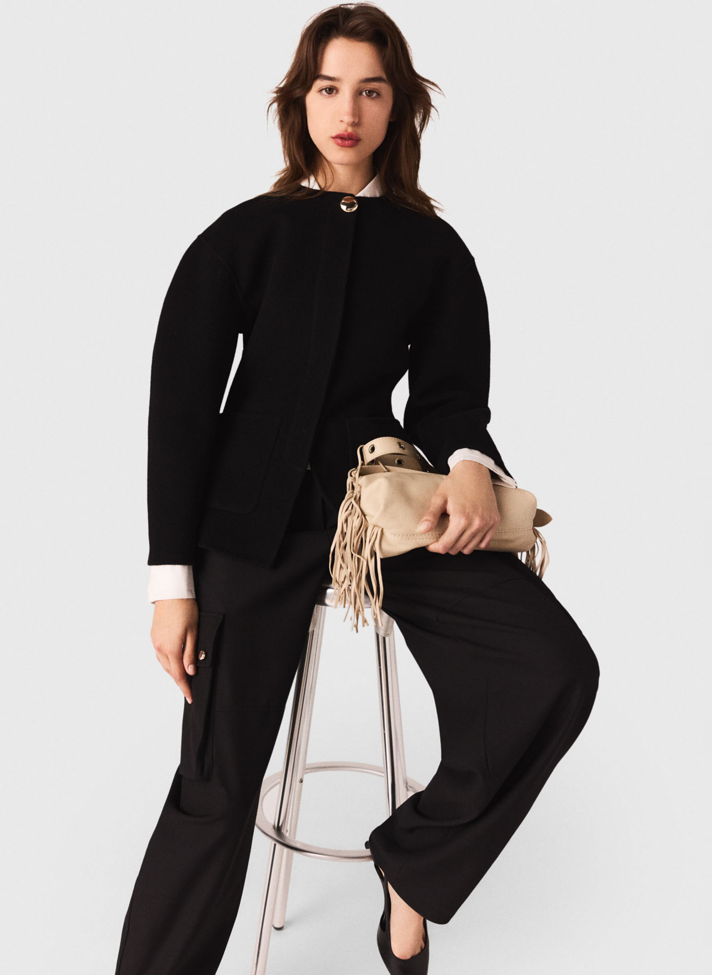 Veste col rond en laine mélangée MAJE Noir