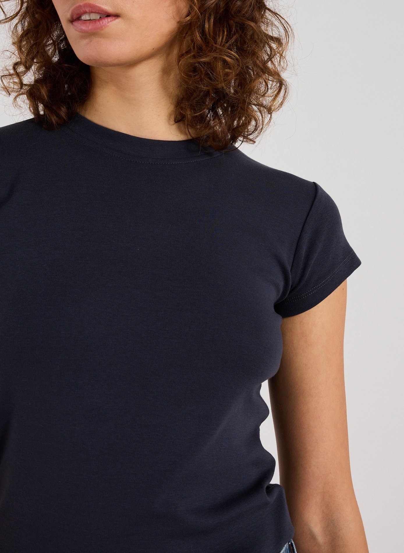 T-shirt col rond en coton TOPSHOP Gris