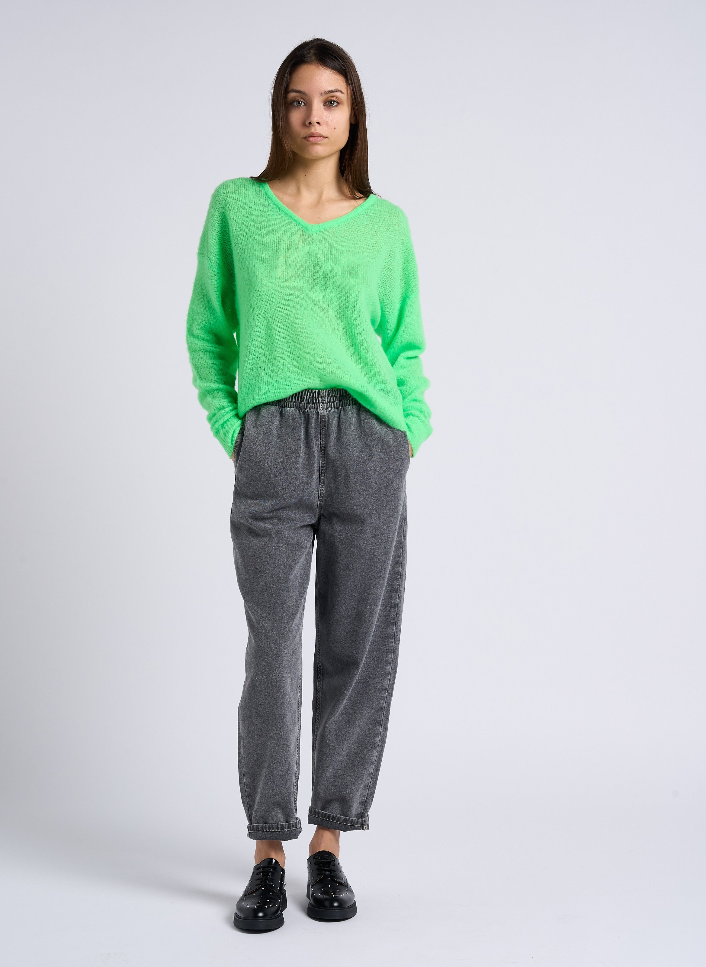 Jean droit taille haute en coton jazy AMERICAN VINTAGE Gris