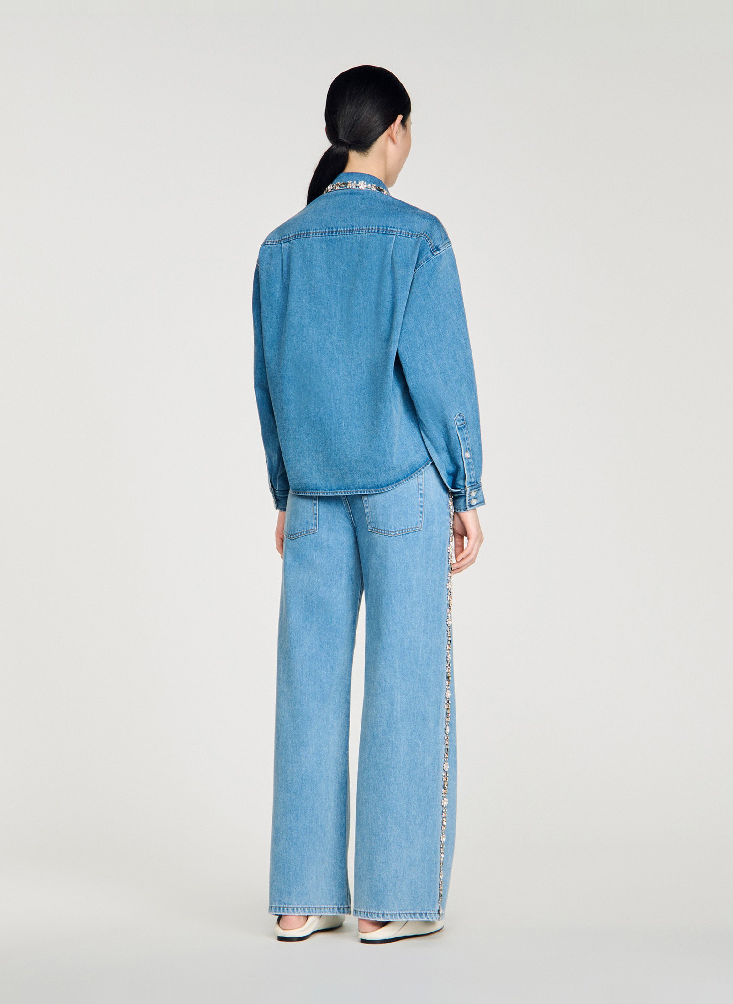 Chemise col classique en denim SANDRO Bleu