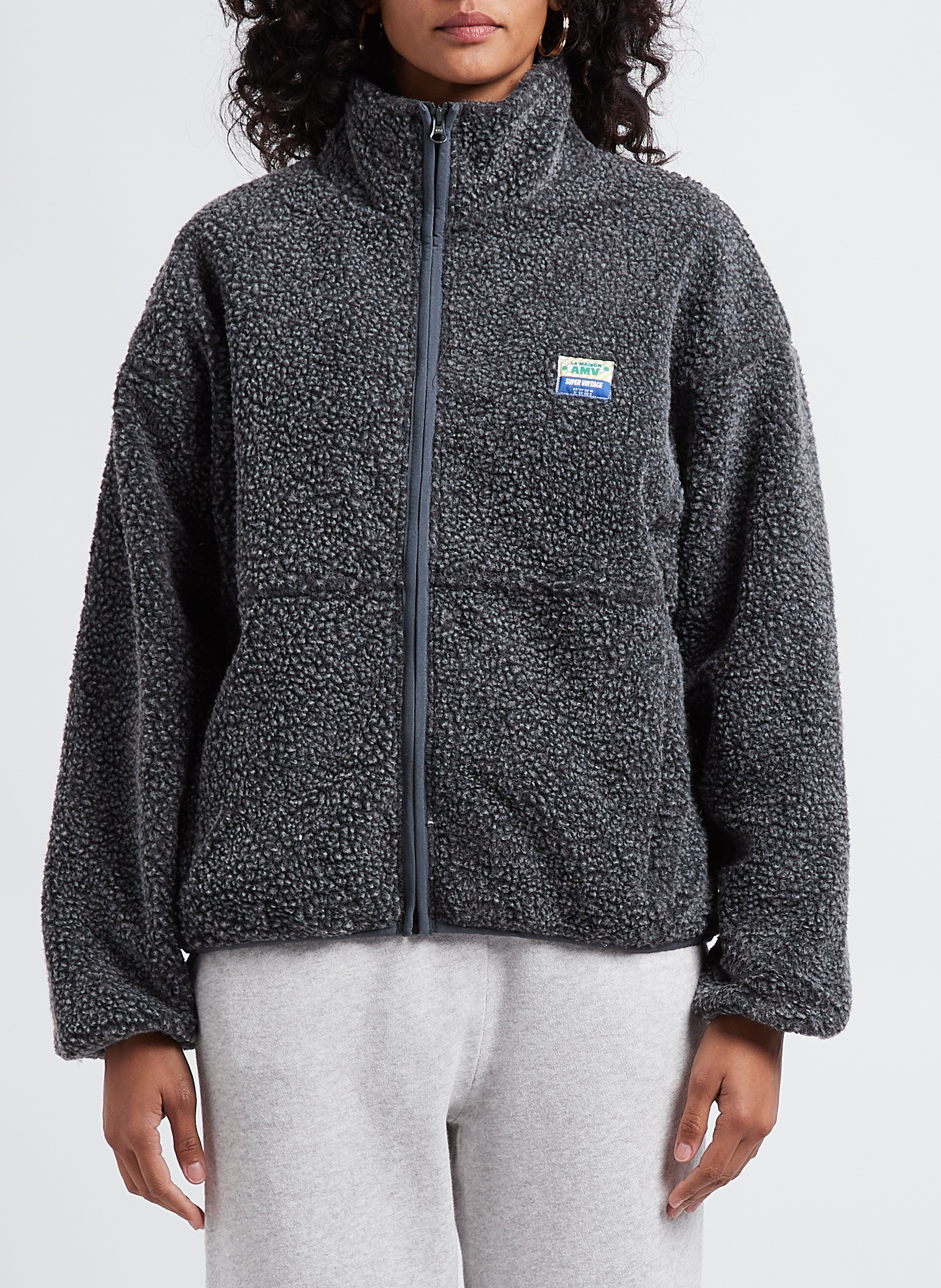 Veste ample zippée à col montant polaire hoktown AMERICAN VINTAGE Gris