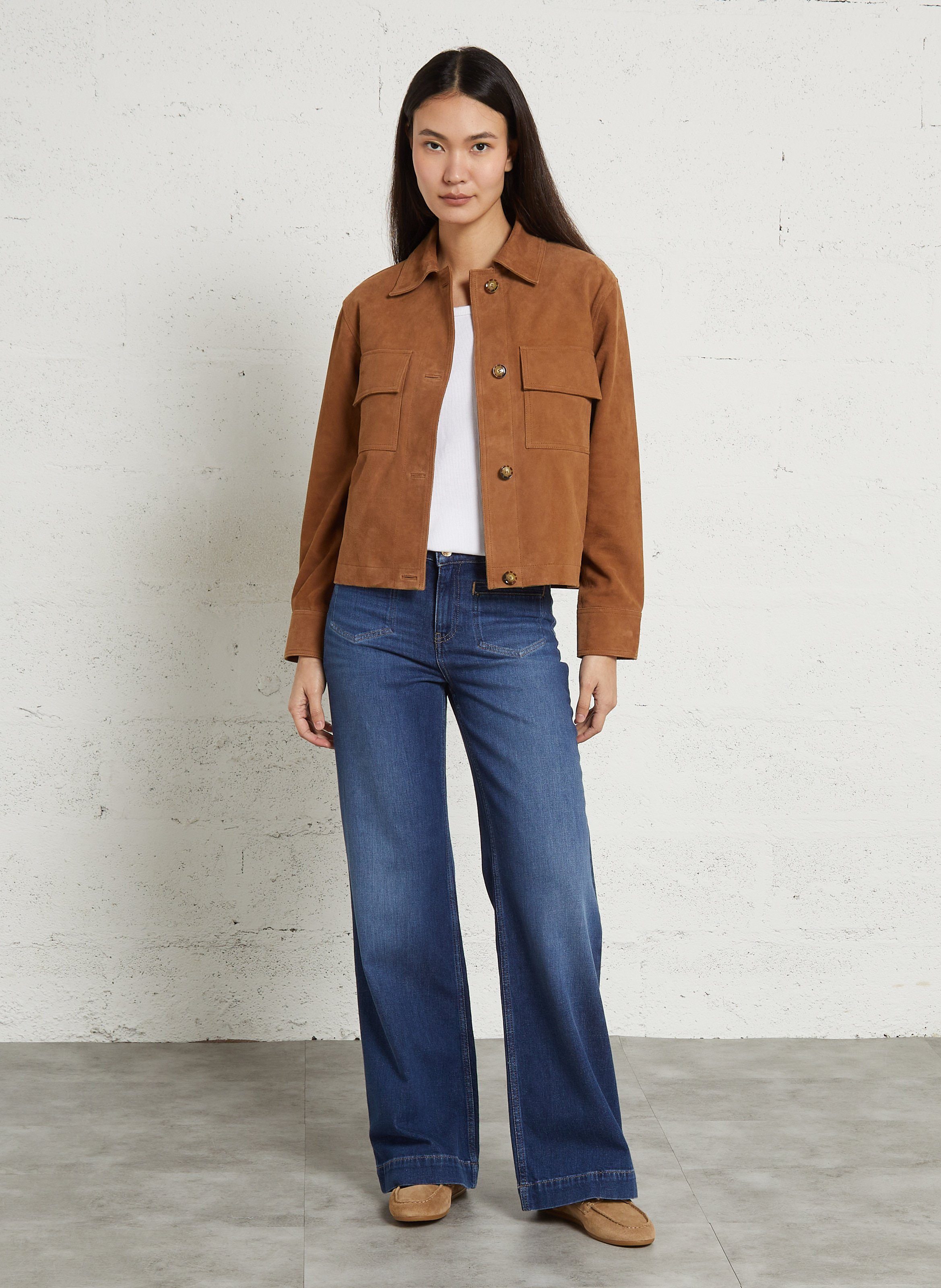 Veste droite col classique en cuir velours coco MAISON 123 Beige