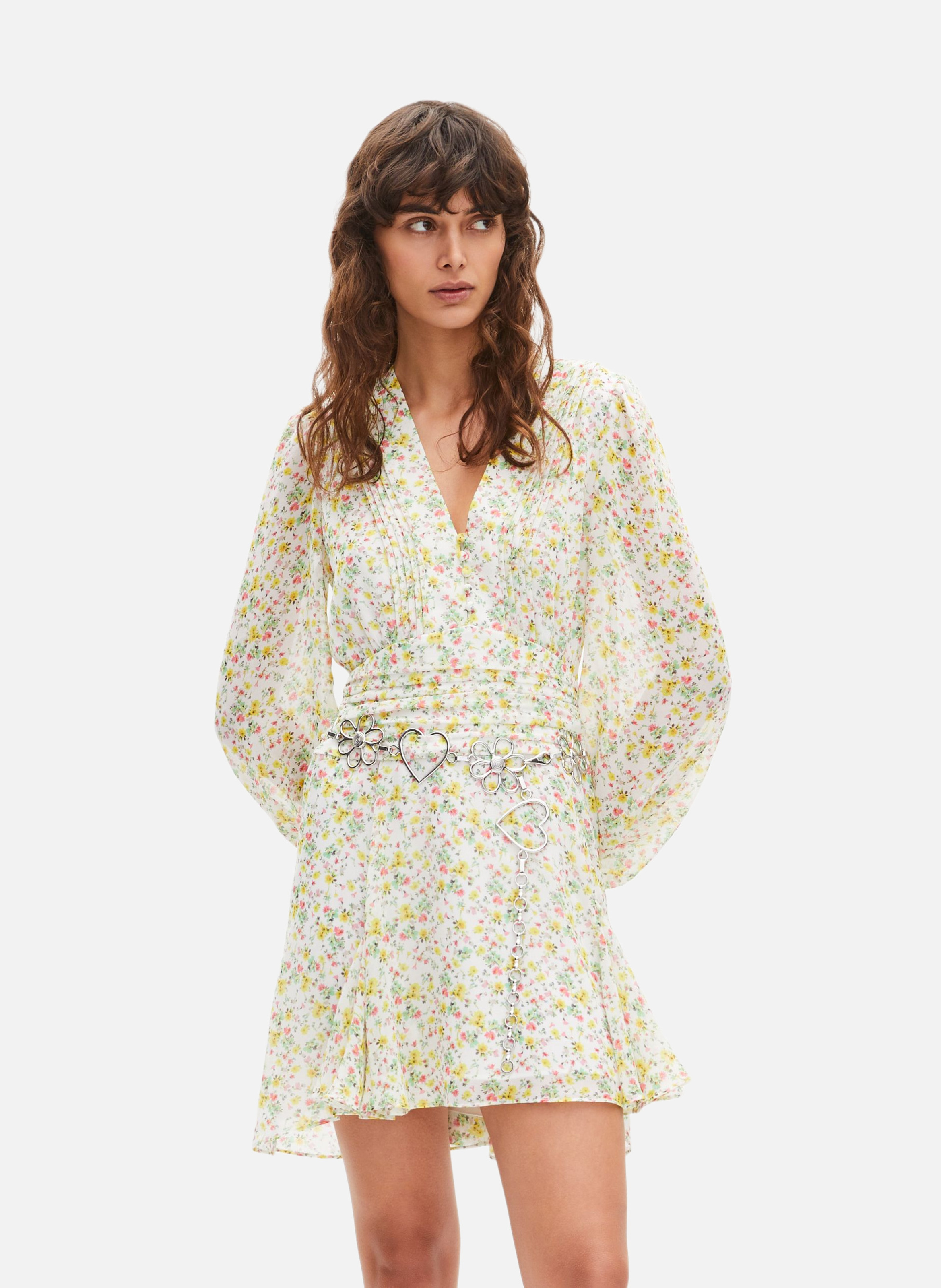 Robe courte plissée imprimé fleuri THE KOOPLES Blanc