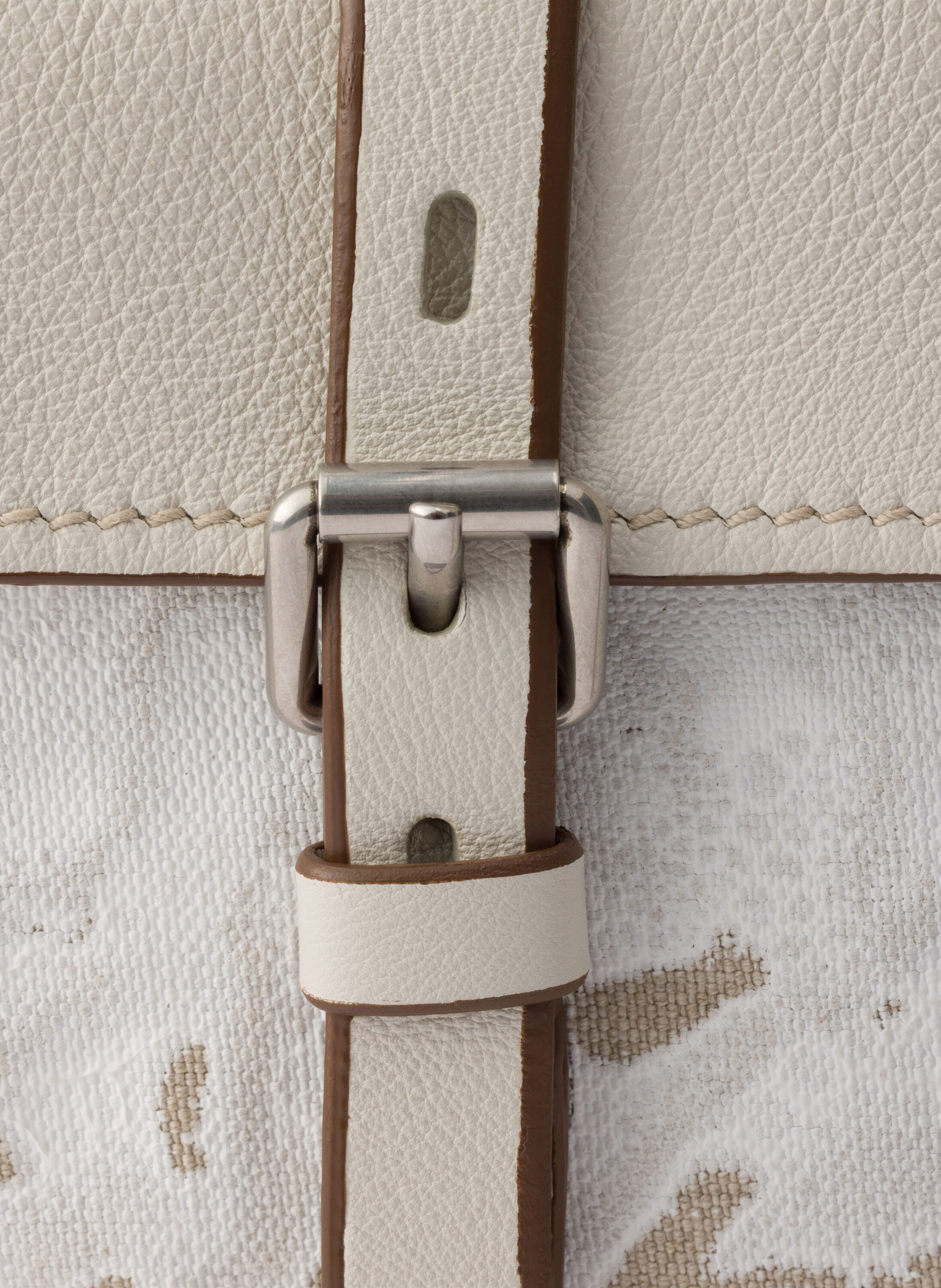 Sac prada bonnie en lin imprimé et cuir de grande PRADA Blanc