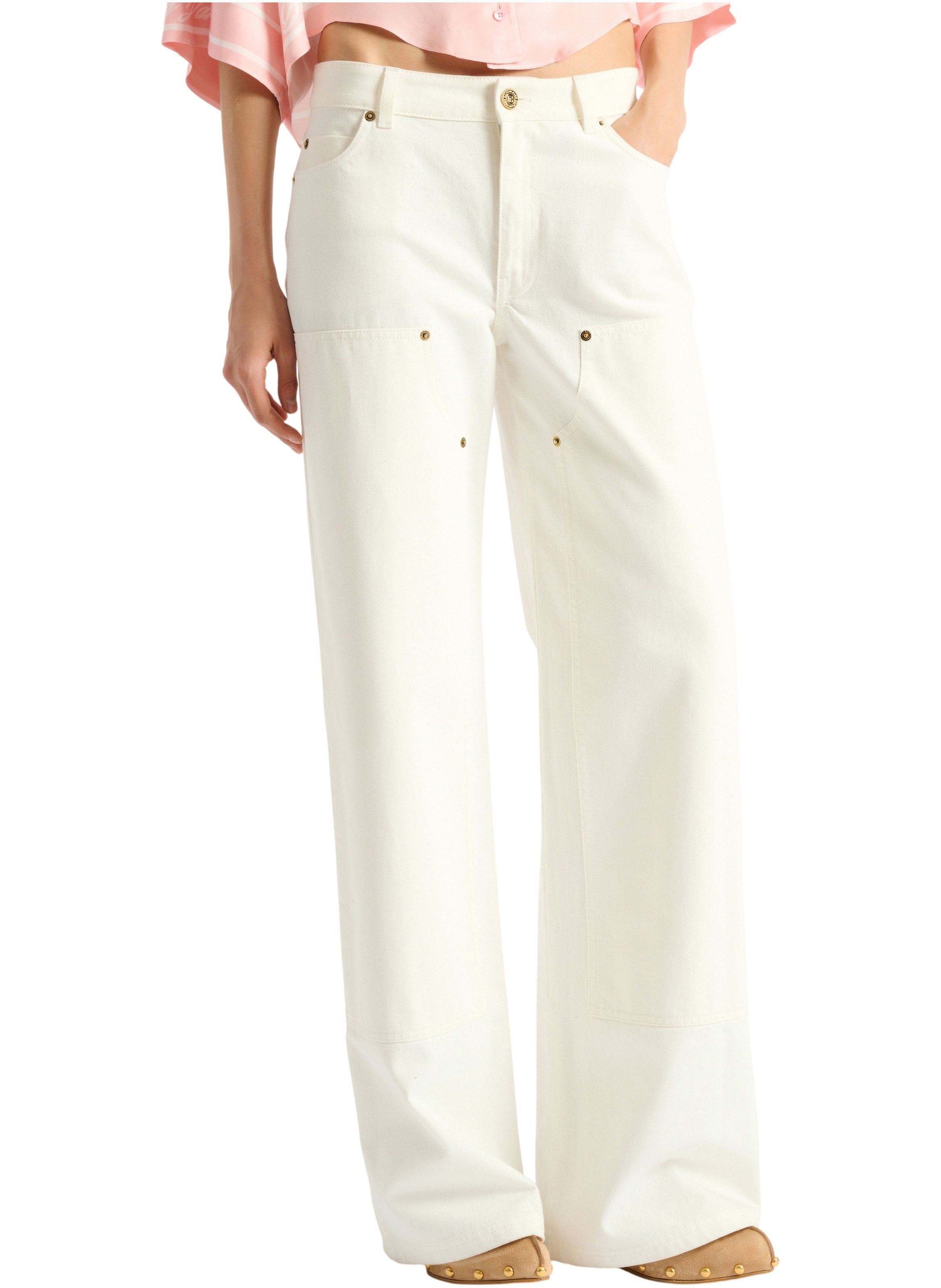 Jean loose en denim BALMAIN Blanc