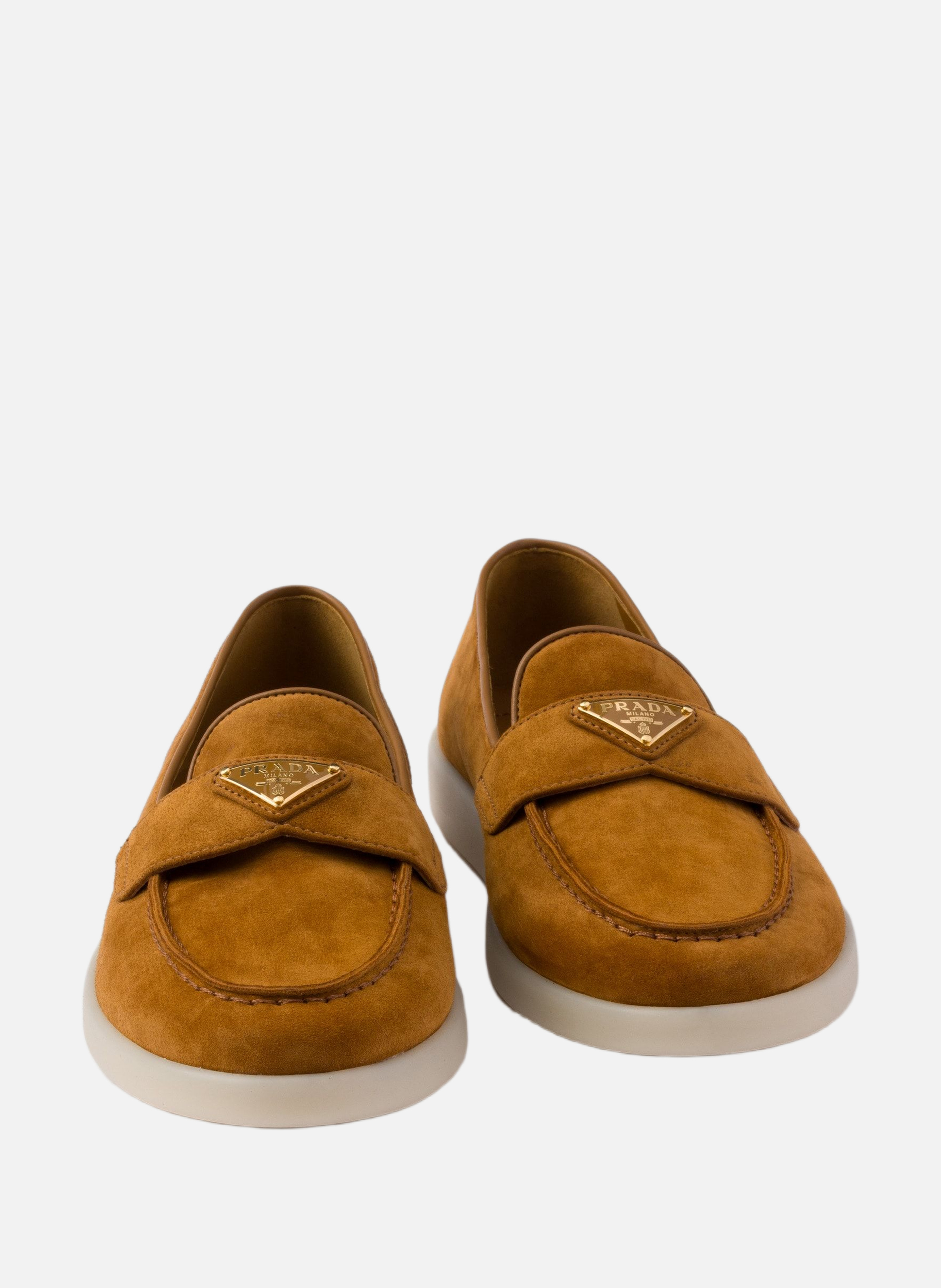 Mocassins en veau velours et shearling PRADA Beige