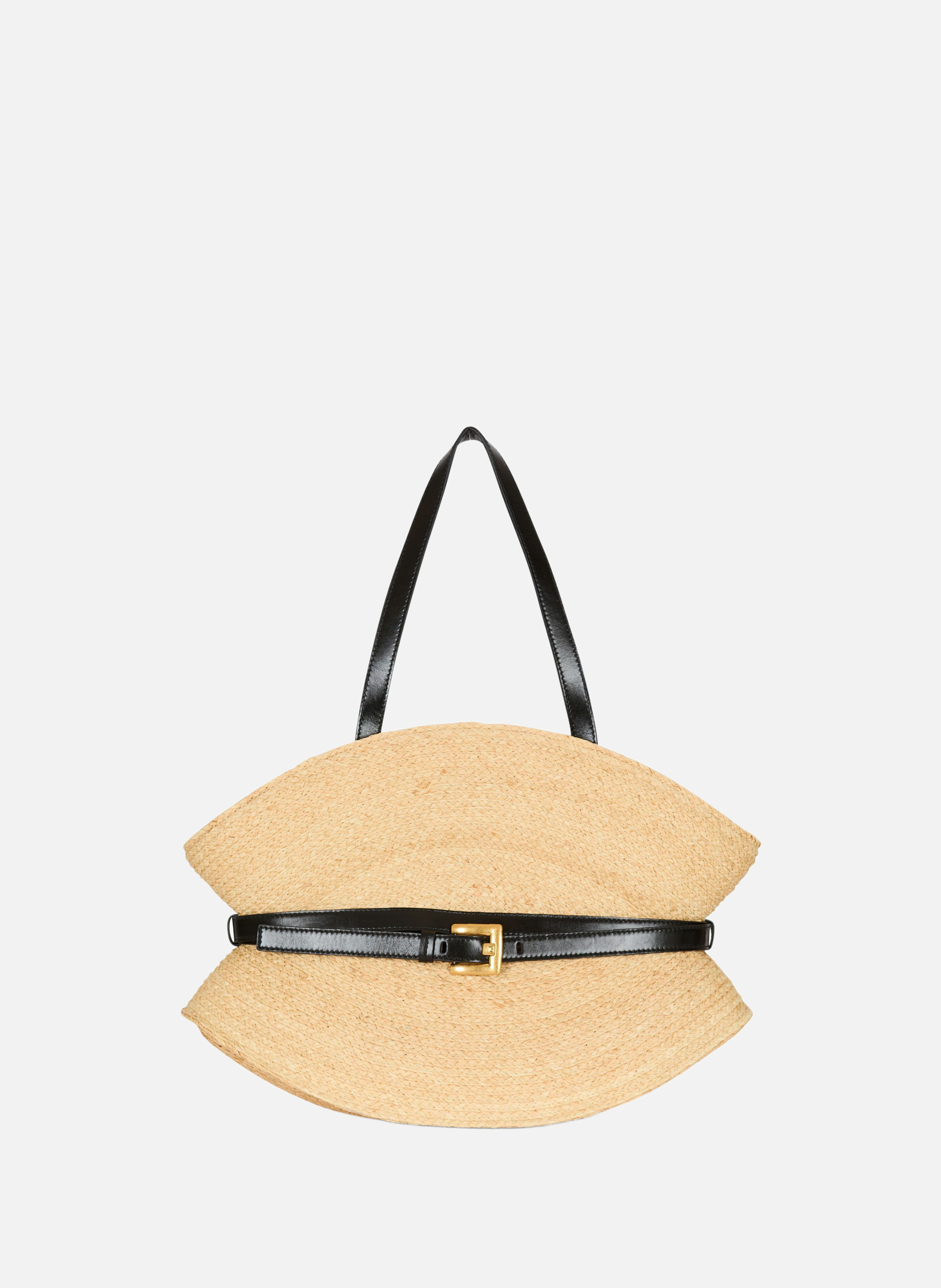 Sac shuffle medium en raphia BALMAIN Marron