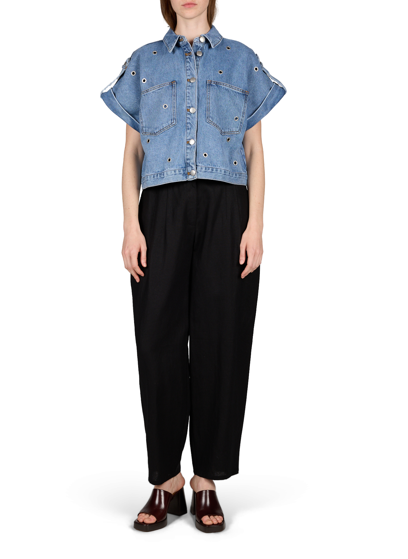 Short-sleeved cropped cotton shirt Lord SUNCOO Blue