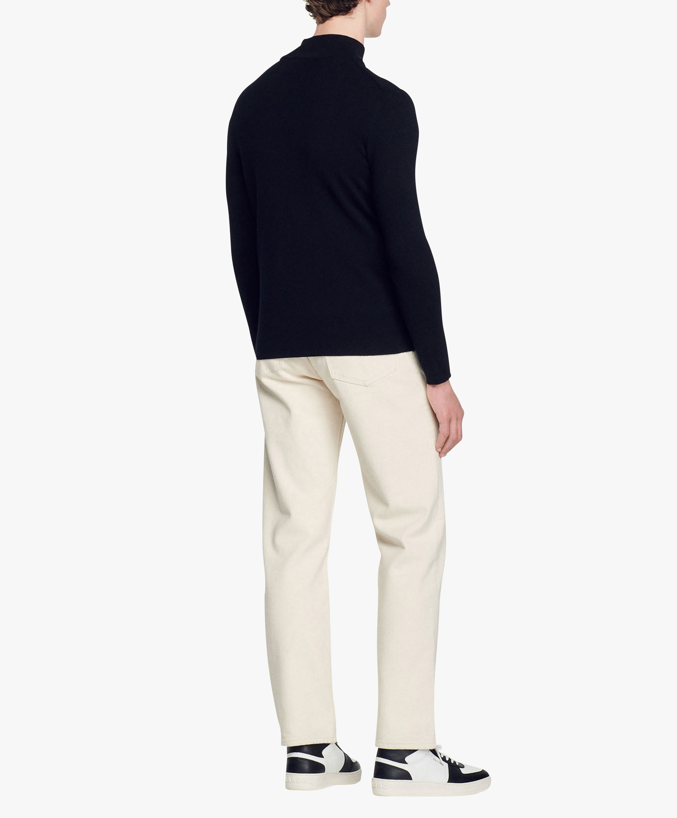 Pull col montant zippé en laine Noir