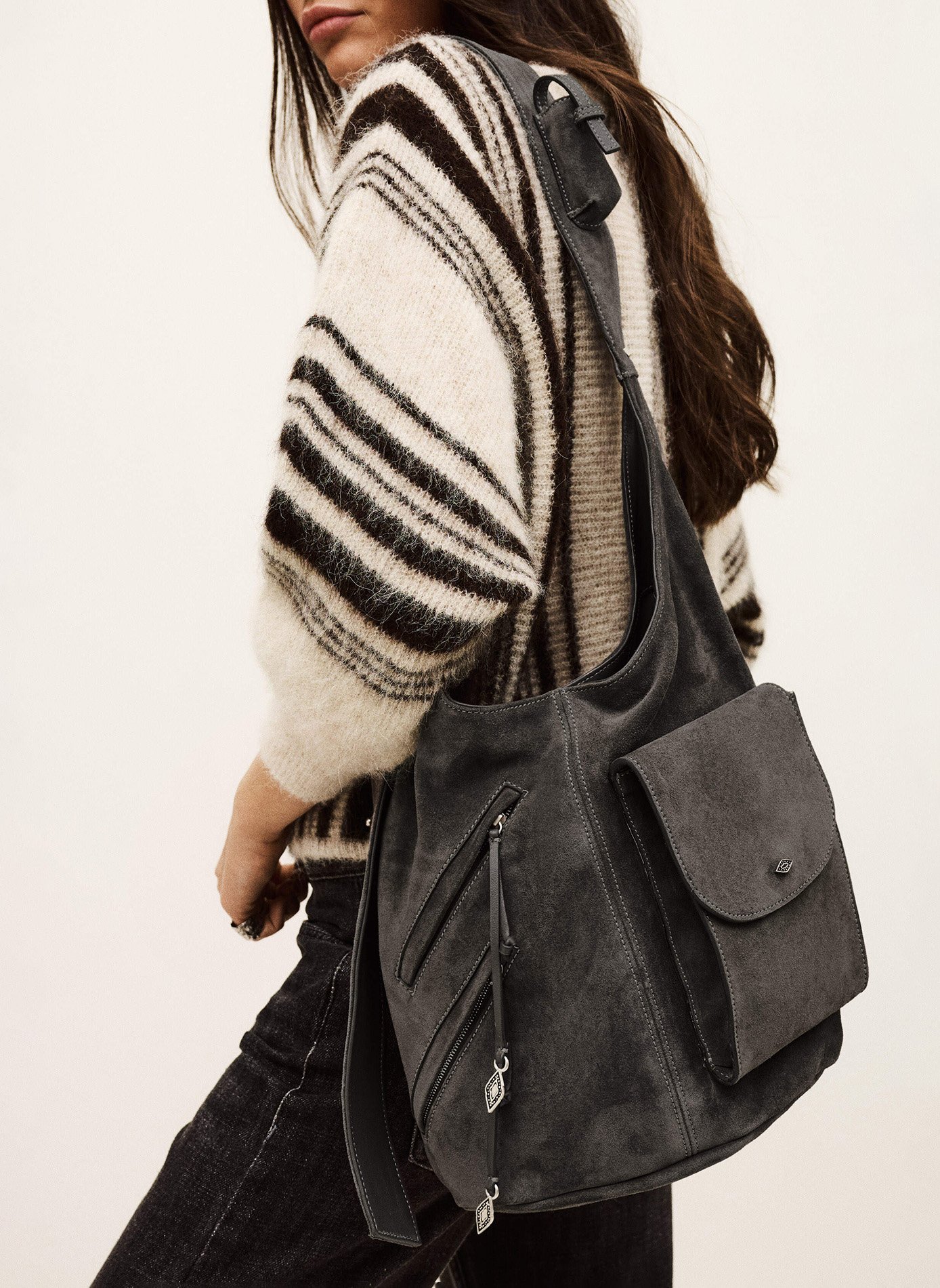 Sac porté épaule multipoches en cuir youyou BA&SH Gris