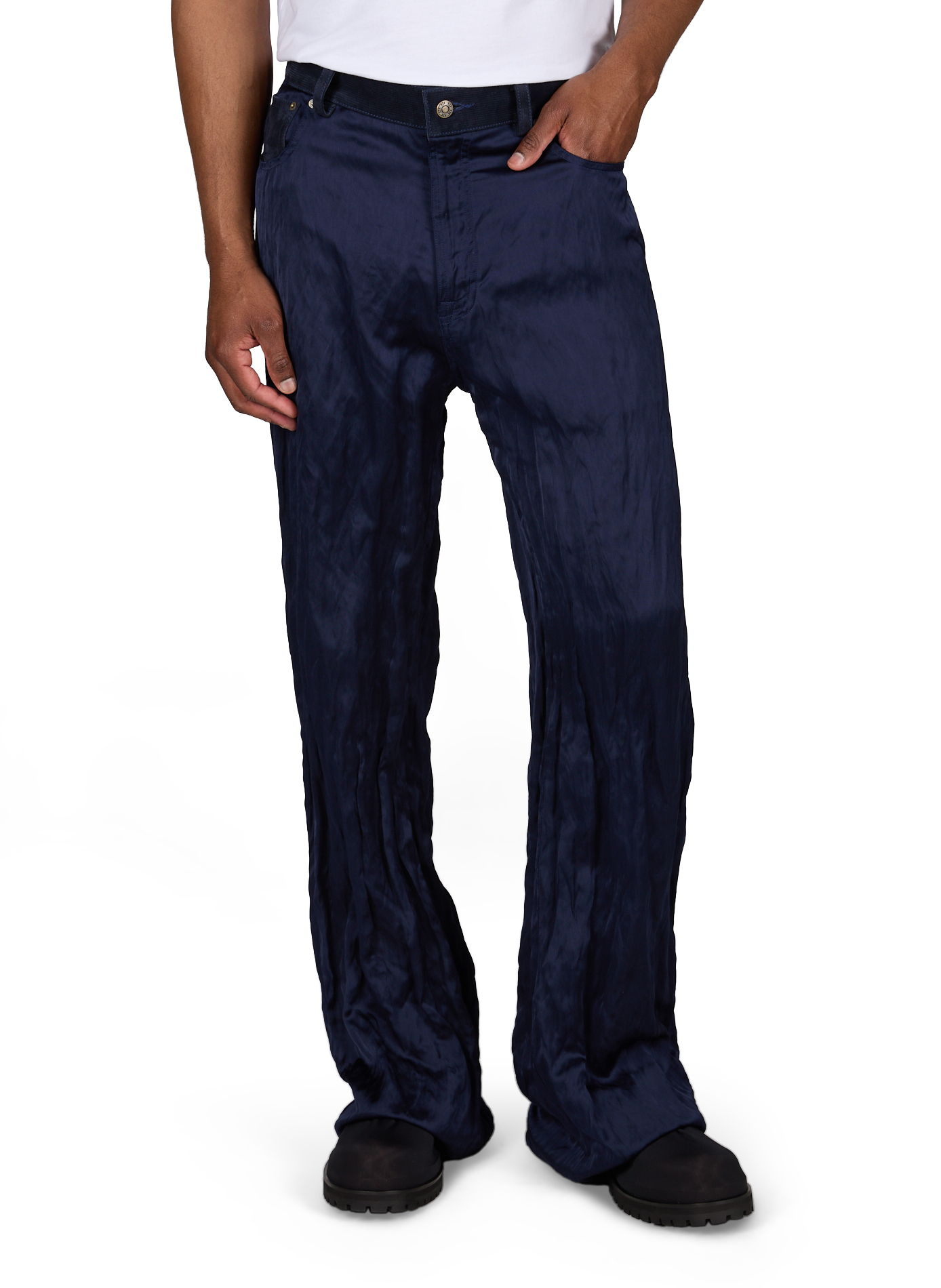 Weit geschnittene Satin-Knitterhose 424 Blau