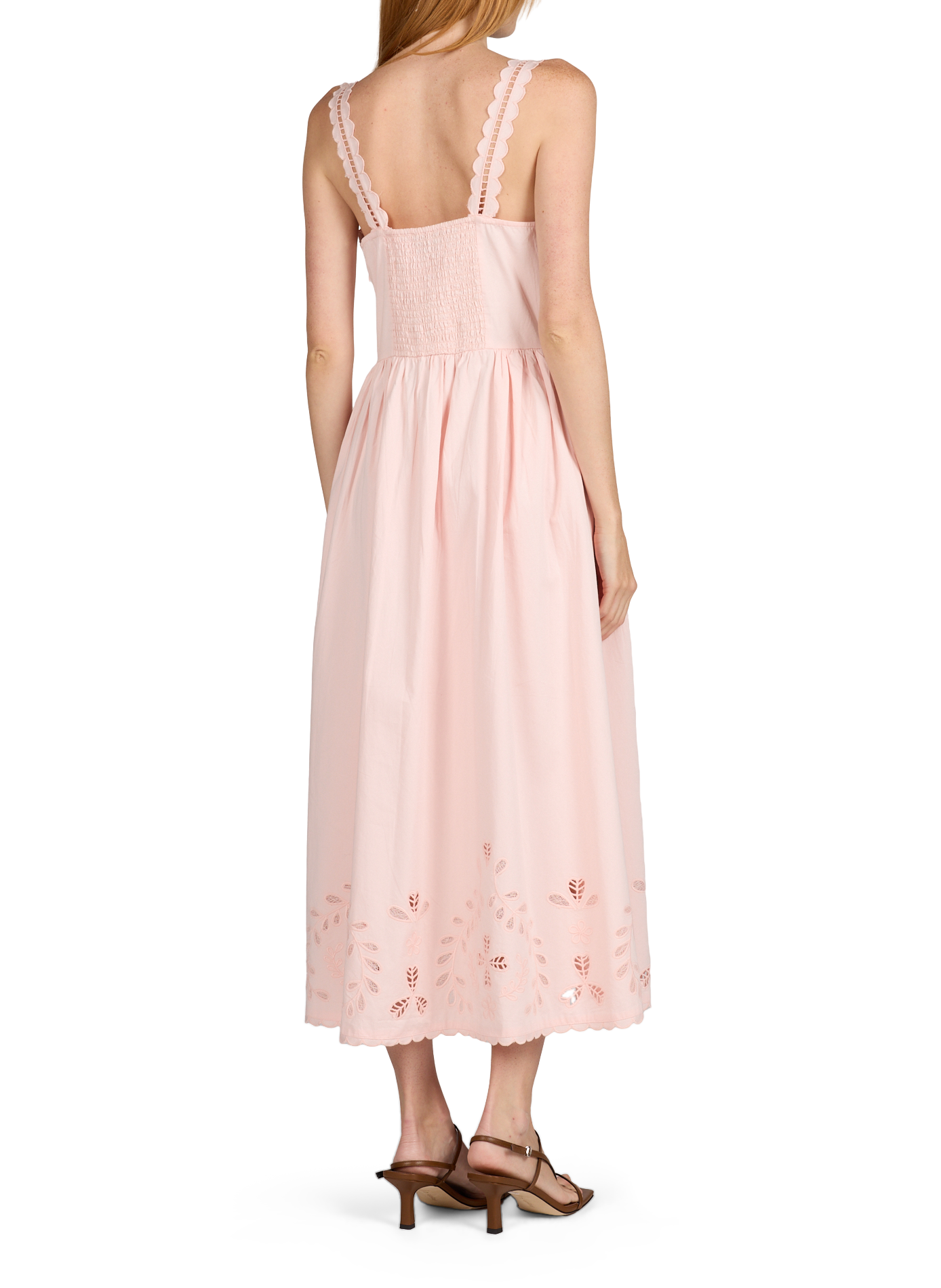 Lange besticktes Baumwollkleid BERENICE Rosa